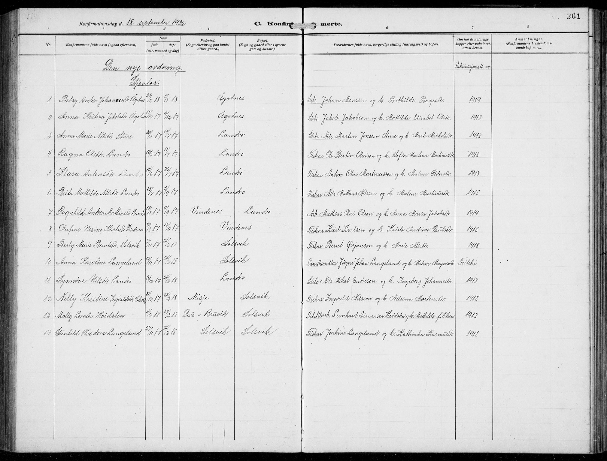 Fjell sokneprestembete, AV/SAB-A-75301/H/Hab: Parish register (copy) no. A  6, 1918-1936, p. 261