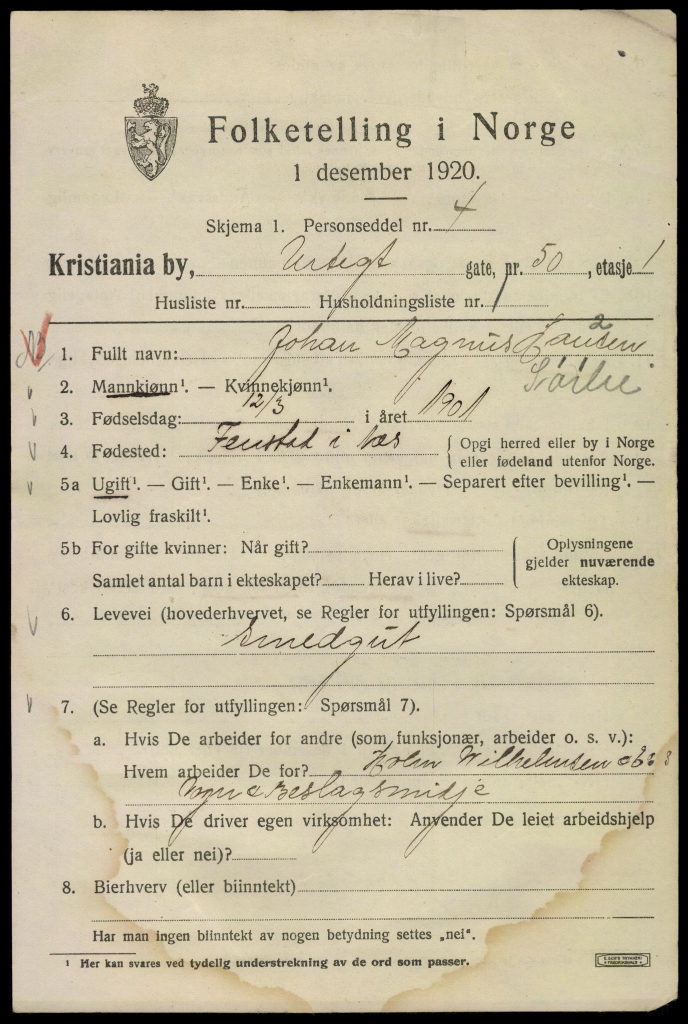 SAO, 1920 census for Kristiania, 1920, p. 623977