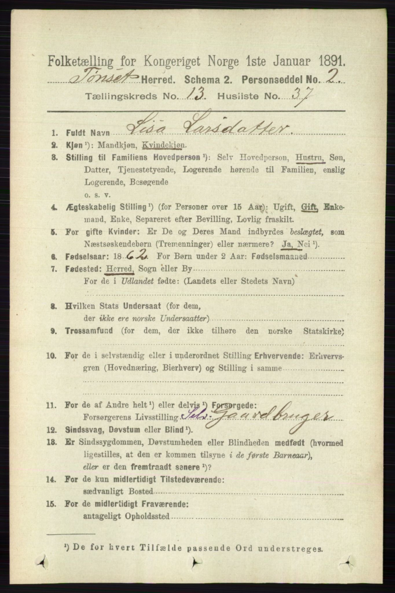 RA, 1891 census for 0437 Tynset, 1891, p. 3700