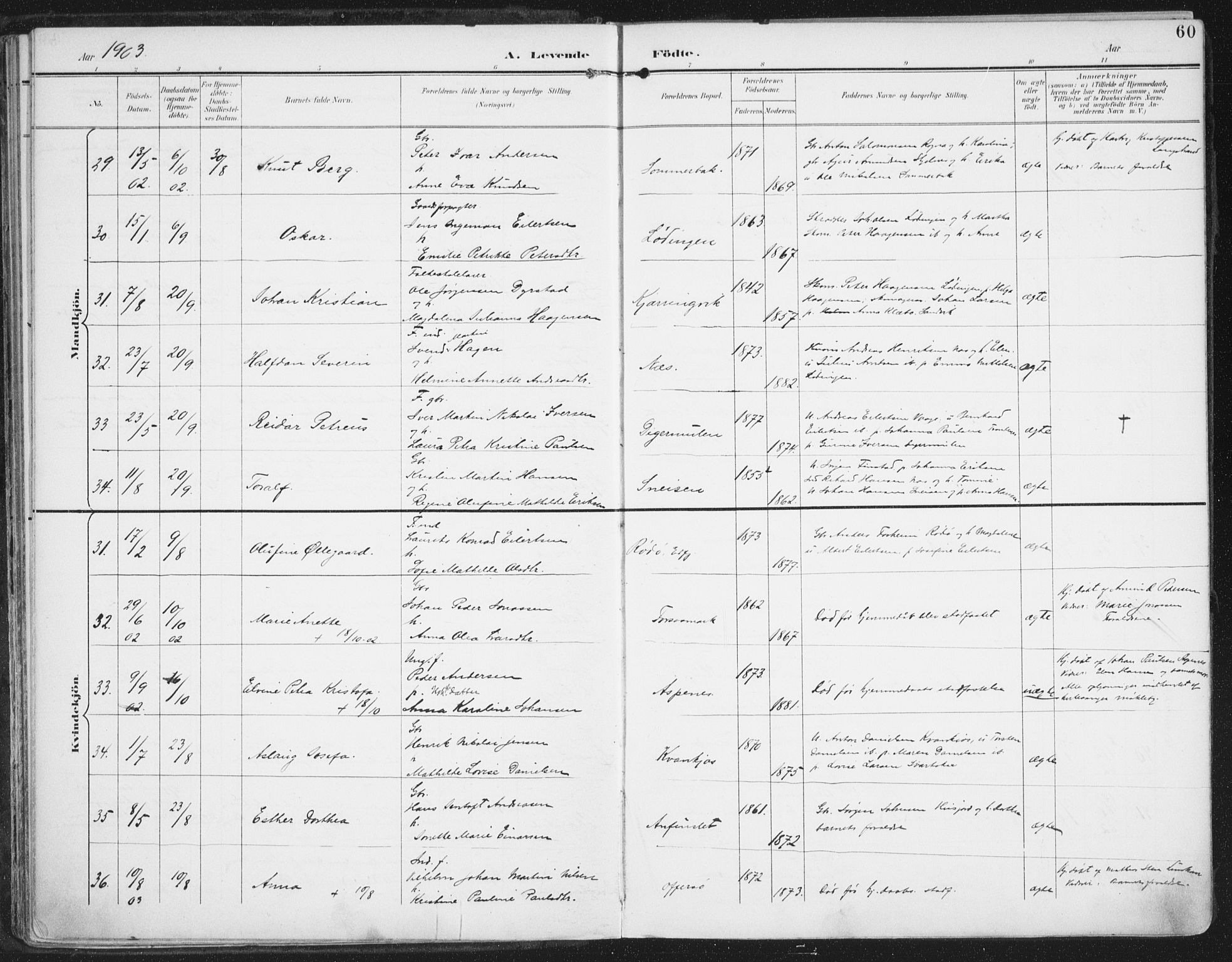 Ministerialprotokoller, klokkerbøker og fødselsregistre - Nordland, AV/SAT-A-1459/872/L1036: Parish register (official) no. 872A11, 1897-1913, p. 60