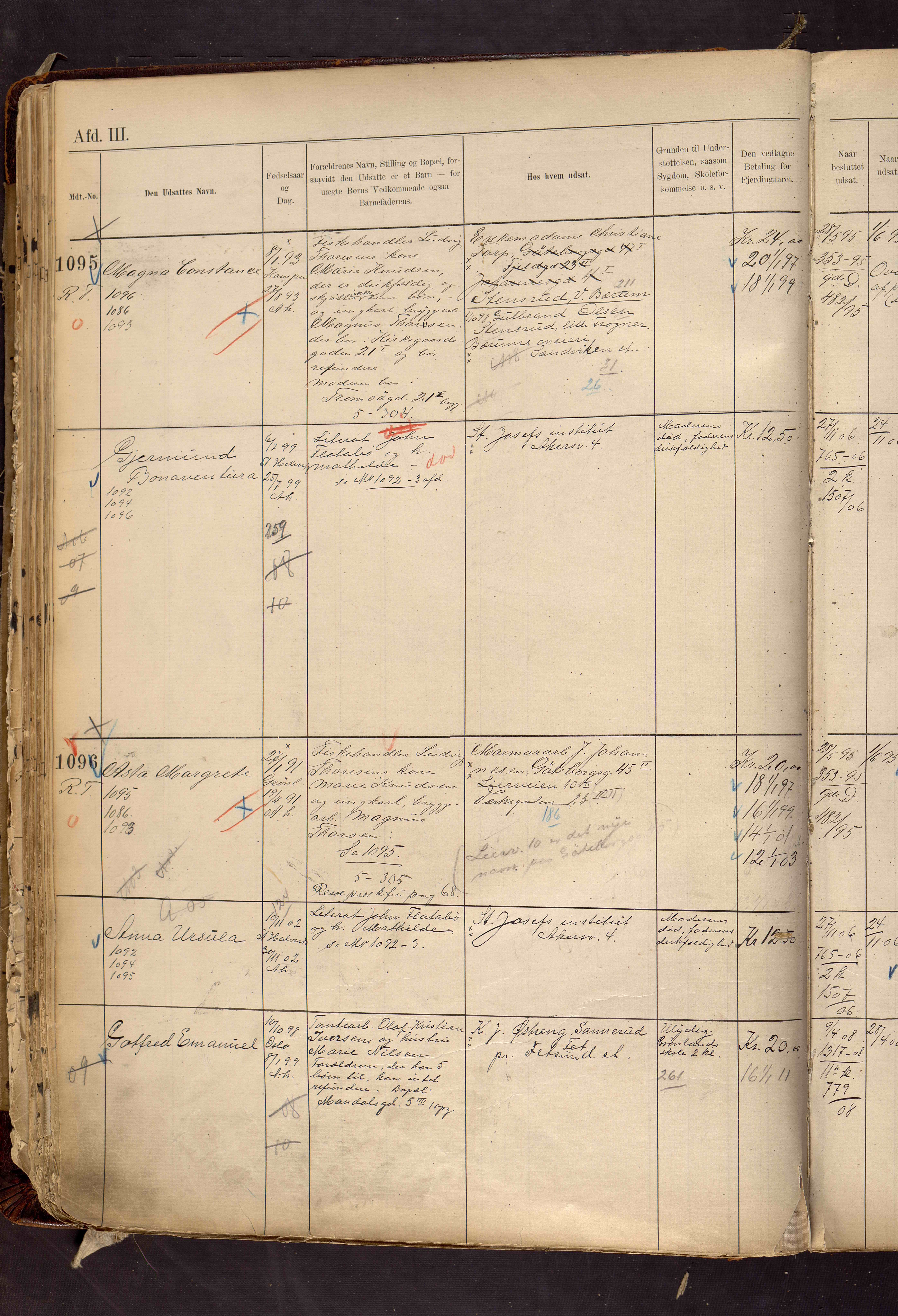 Fattigvesenet, OBA/A-20045/H/Hd/L0007: Manntallsprotokoll. Mnr. 1001-1604, 1897-1910, p. 99