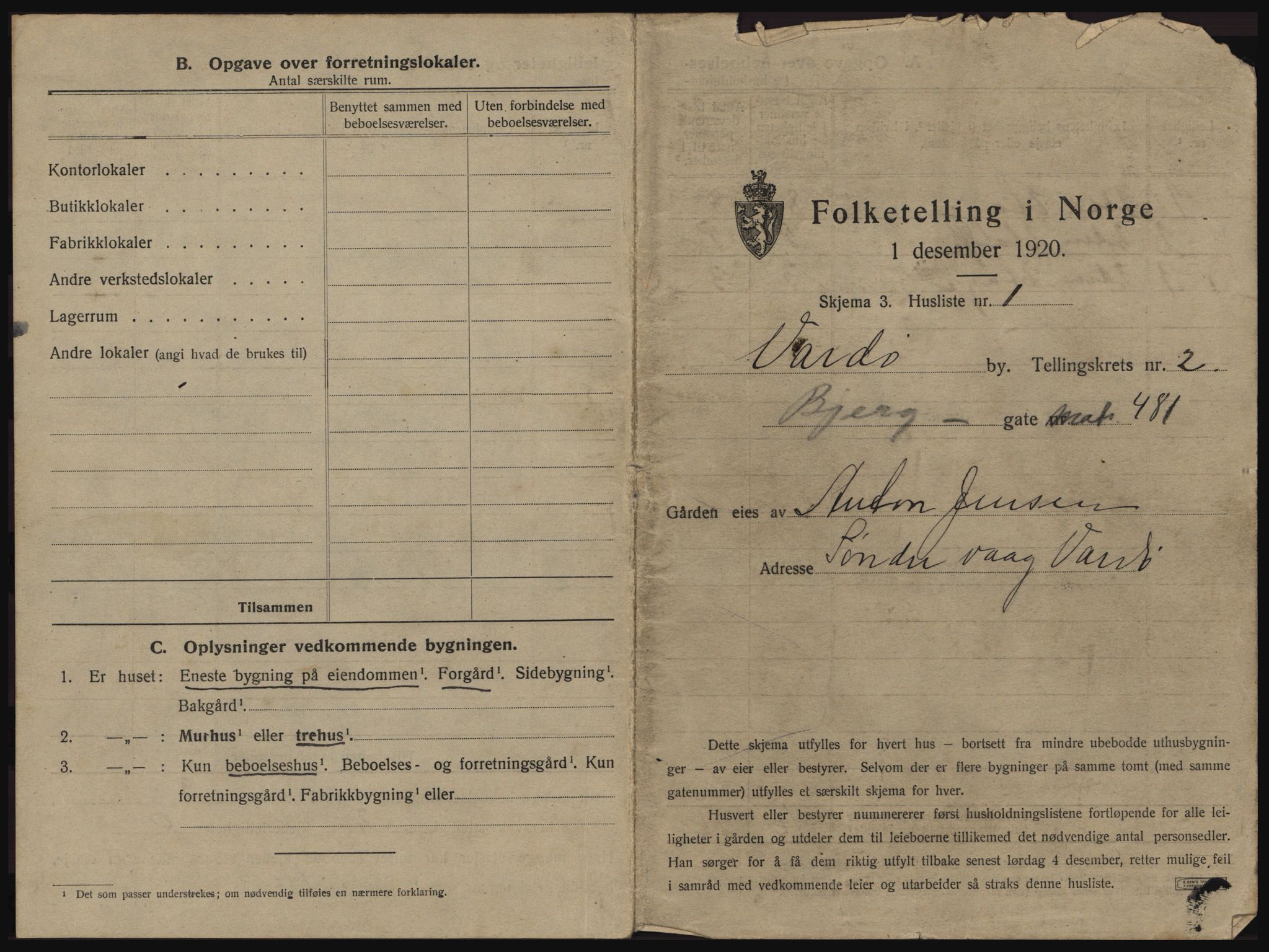 SATØ, 1920 census for Vardø, 1920, p. 473