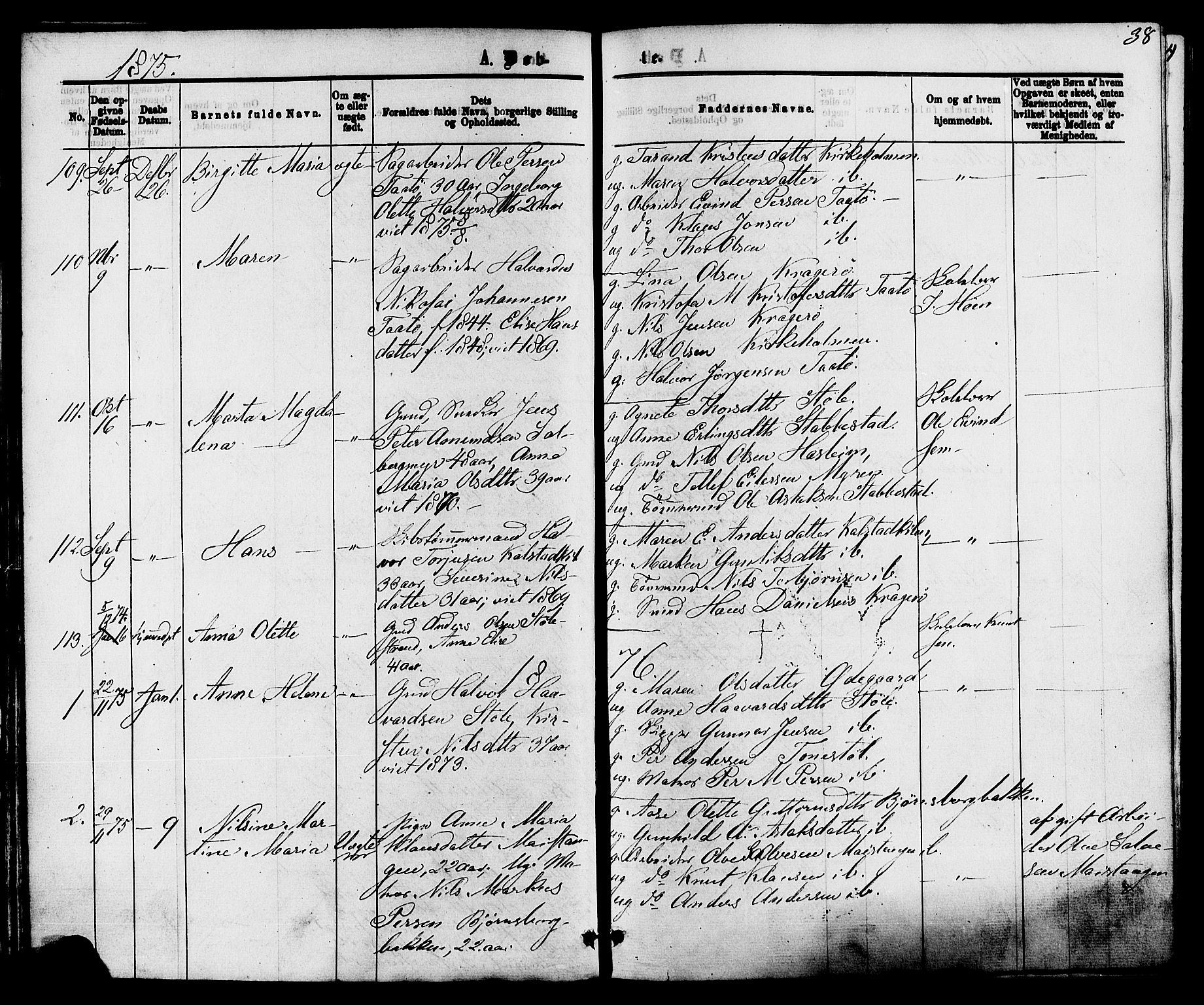 Skåtøy kirkebøker, SAKO/A-304/F/Fa/L0001: Parish register (official) no. I 1, 1874-1883, p. 38