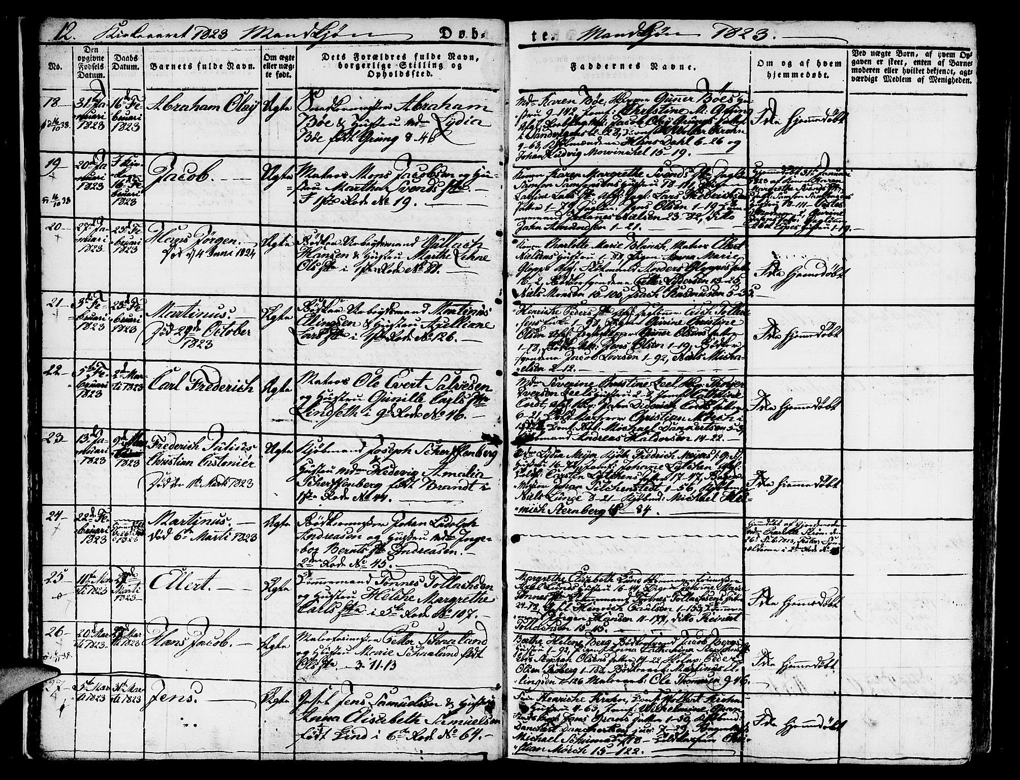 Nykirken Sokneprestembete, SAB/A-77101/H/Hab: Parish register (copy) no. A 5I, 1821-1841, p. 12