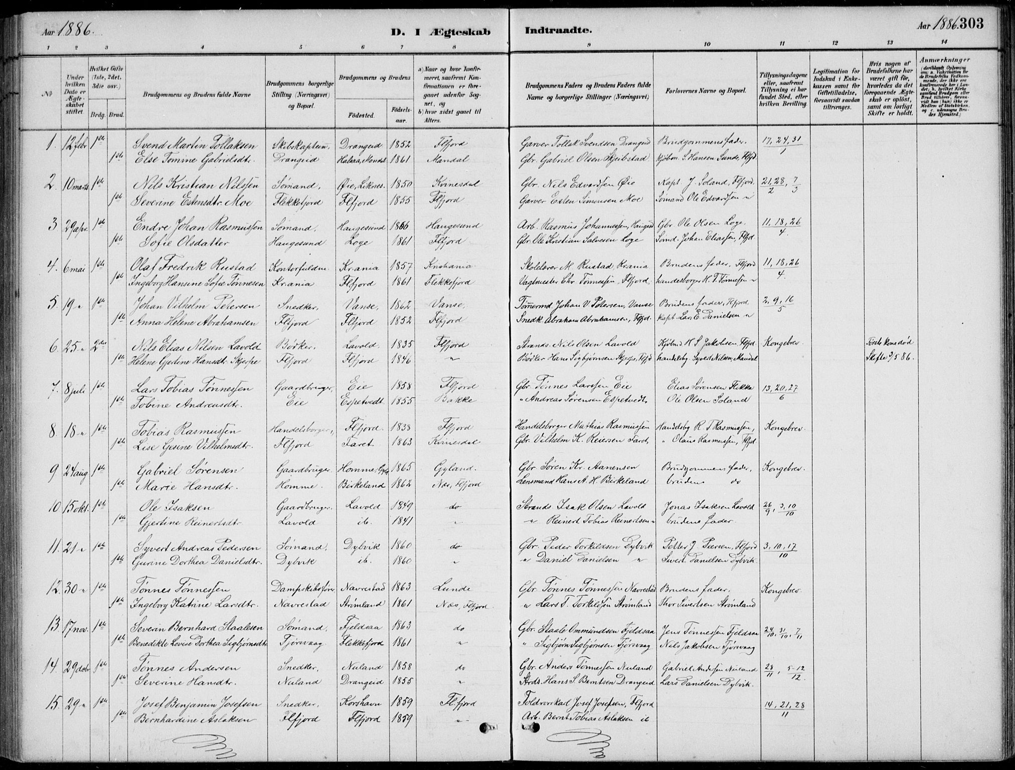 Flekkefjord sokneprestkontor, AV/SAK-1111-0012/F/Fb/Fbc/L0007: Parish register (copy) no. B 7, 1880-1902, p. 303