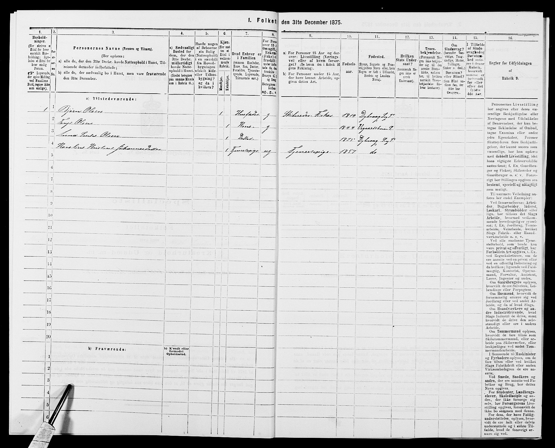 SAK, 1875 census for 0915P Dypvåg, 1875, p. 260