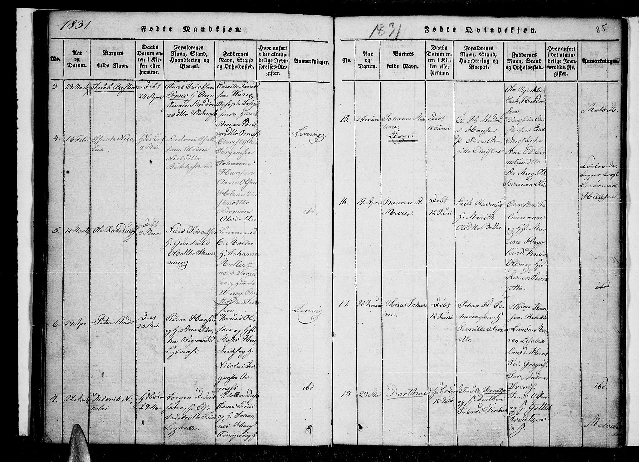 Lenvik sokneprestembete, SATØ/S-1310/H/Ha/Haa/L0003kirke: Parish register (official) no. 3, 1820-1831, p. 85