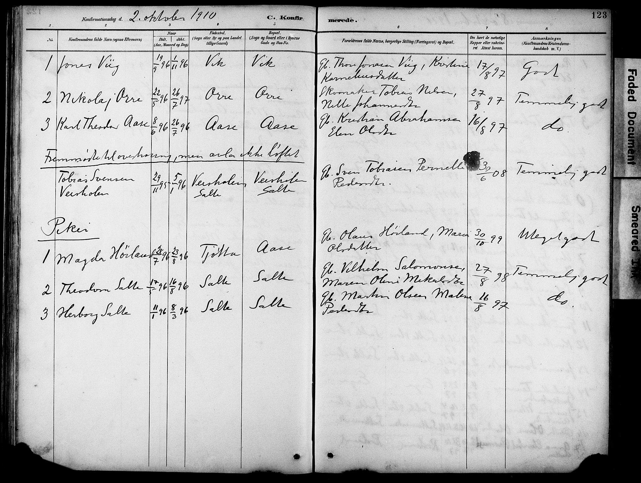 Klepp sokneprestkontor, AV/SAST-A-101803/001/3/30BB/L0005: Parish register (copy) no. B 5, 1889-1918, p. 123