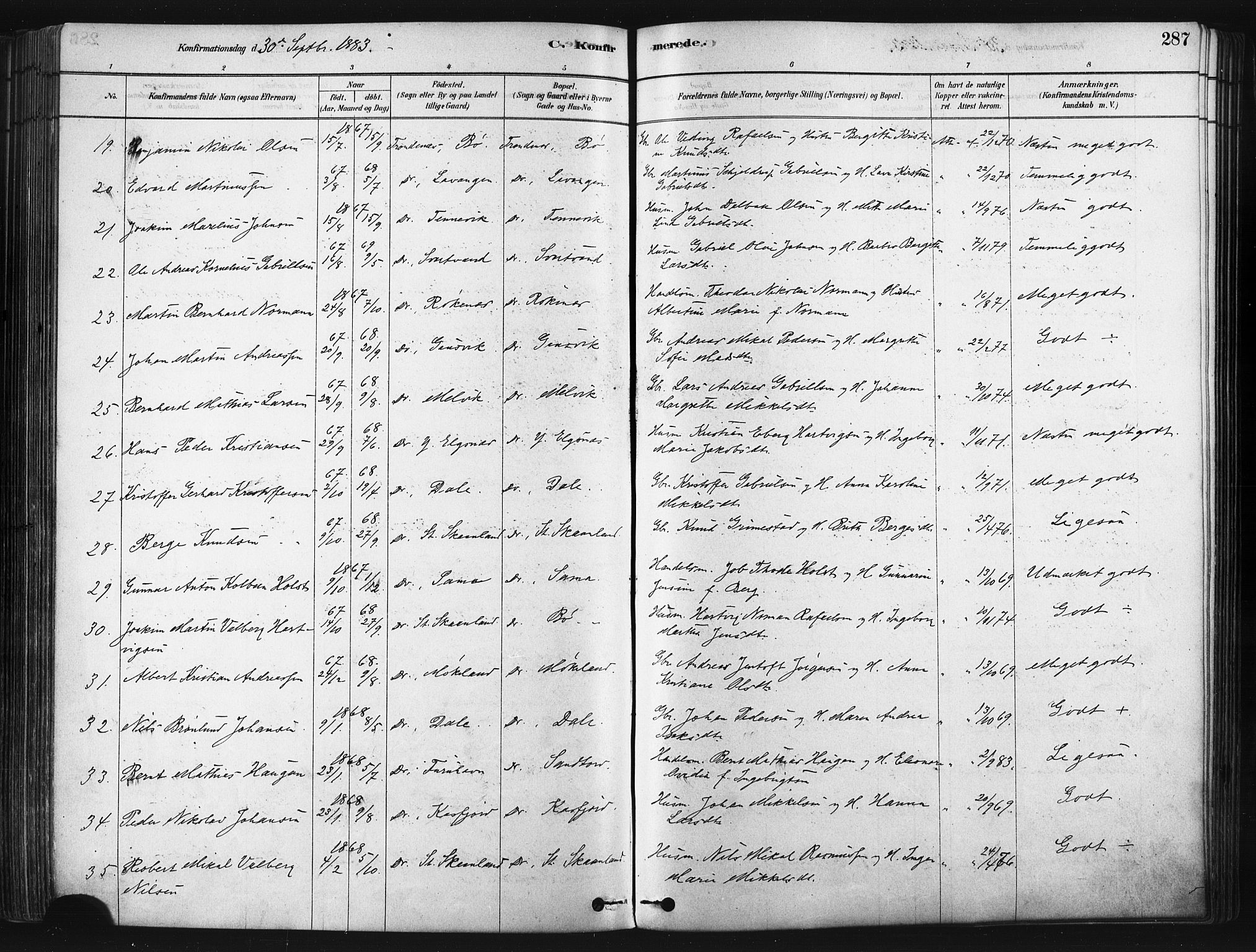 Trondenes sokneprestkontor, AV/SATØ-S-1319/H/Ha/L0014kirke: Parish register (official) no. 14, 1878-1889, p. 287