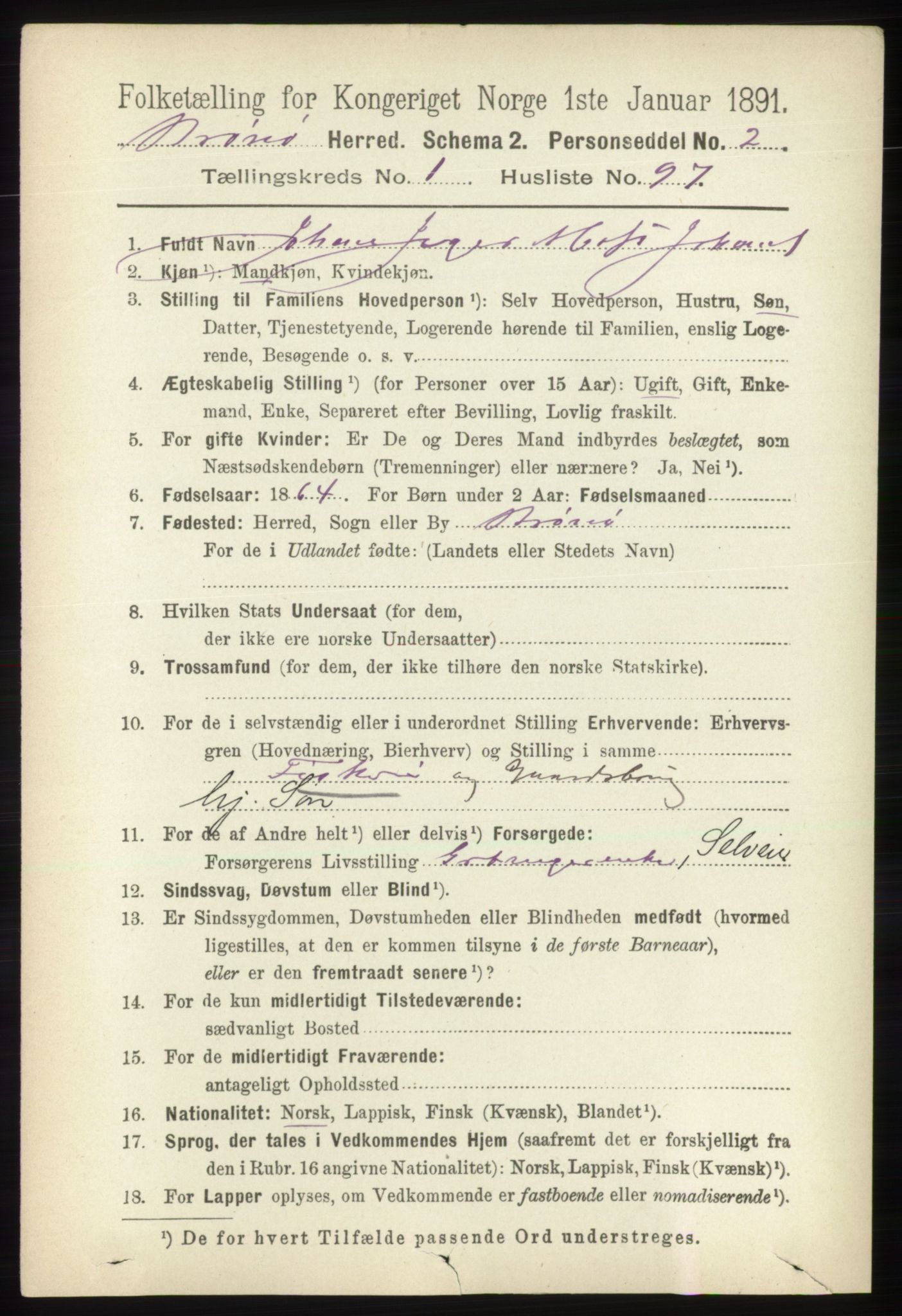 RA, 1891 census for 1814 Brønnøy, 1891, p. 739