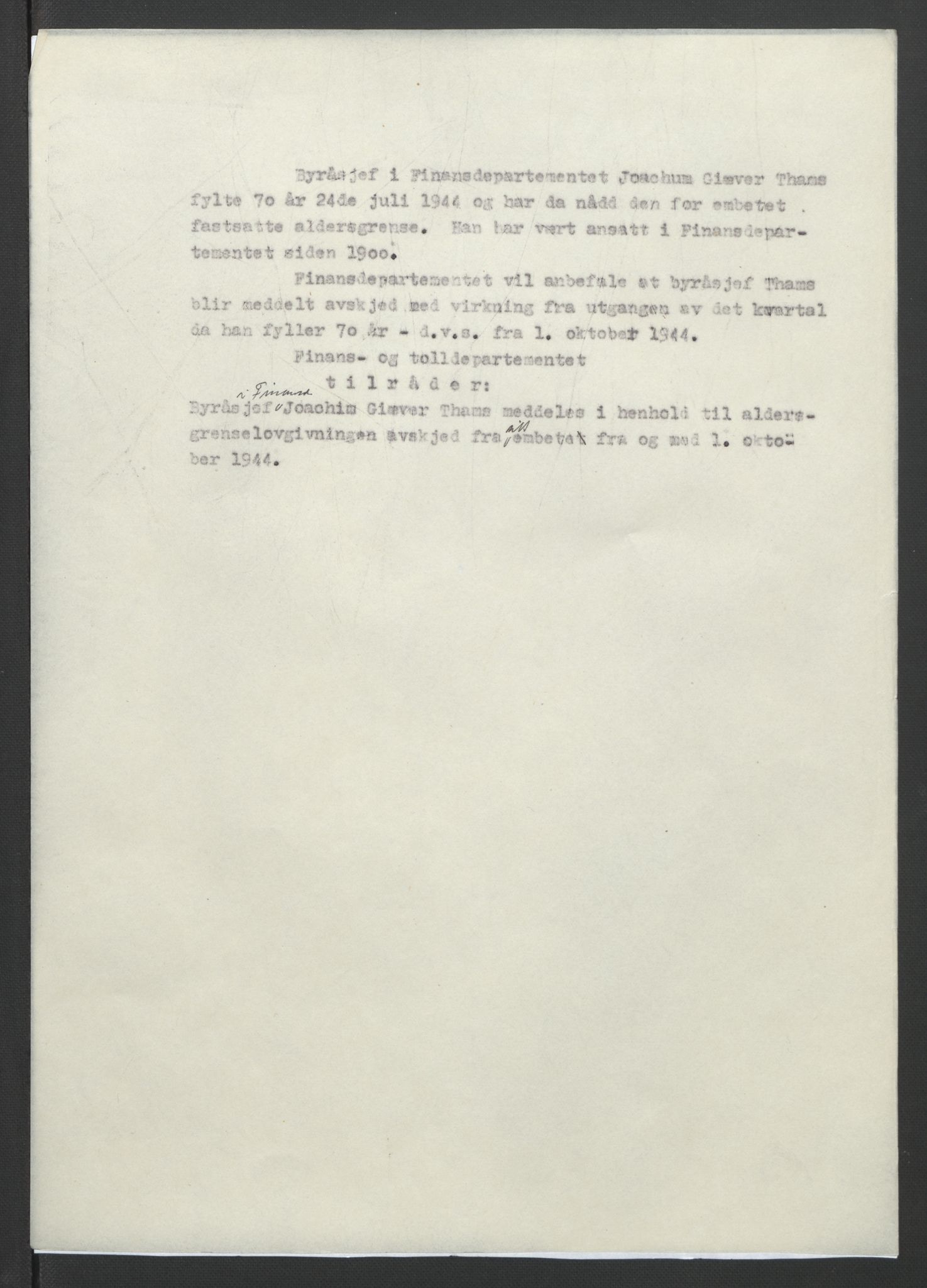 NS-administrasjonen 1940-1945 (Statsrådsekretariatet, de kommisariske statsråder mm), AV/RA-S-4279/D/Db/L0090: Foredrag til vedtak utenfor ministermøte, 1942-1945, p. 328