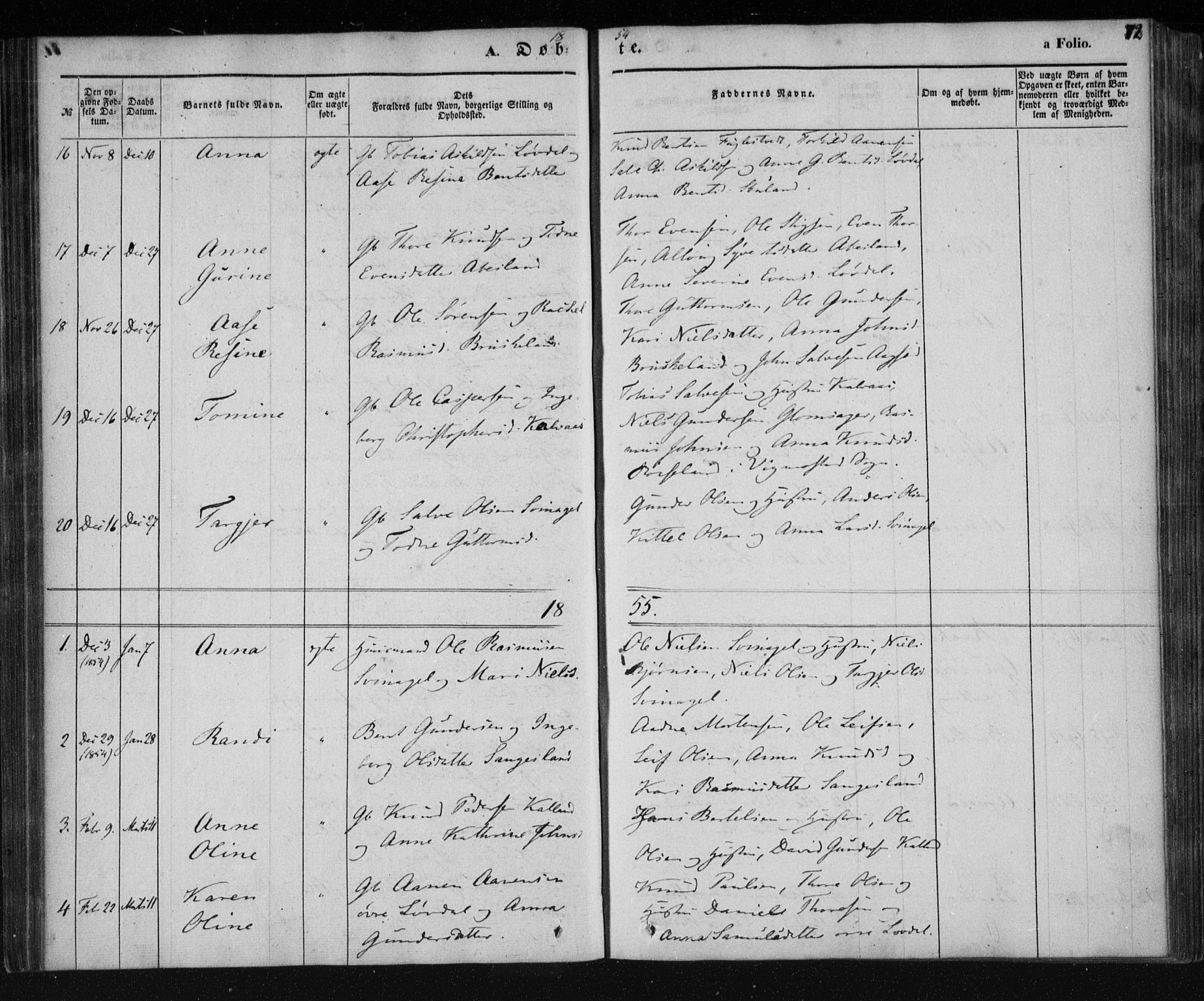 Holum sokneprestkontor, AV/SAK-1111-0022/F/Fa/Fab/L0005: Parish register (official) no. A 5, 1847-1874, p. 72