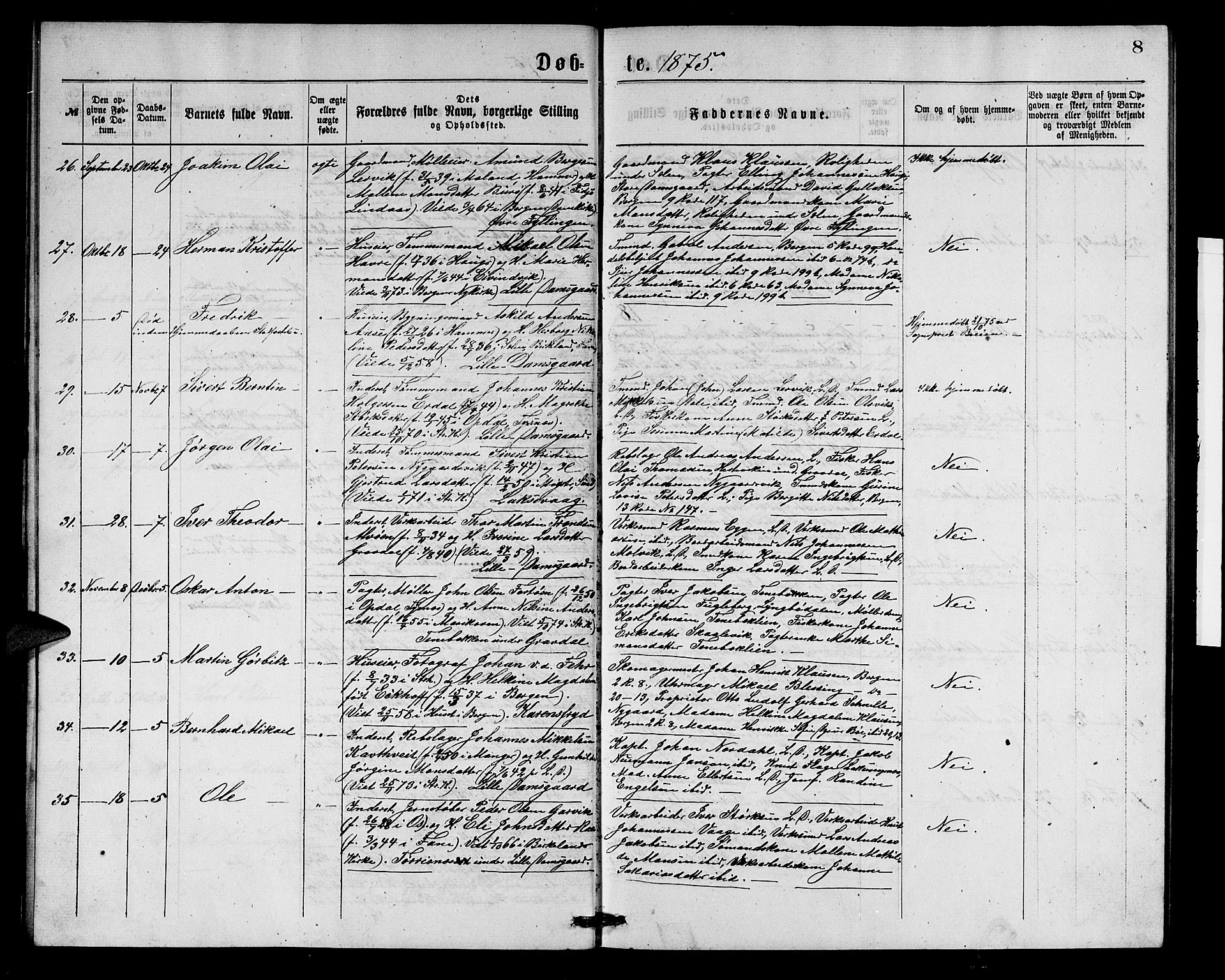 Laksevåg Sokneprestembete, SAB/A-76501/H/Ha/Hab/Haba/L0001: Parish register (copy) no. A 1, 1875-1877, p. 8
