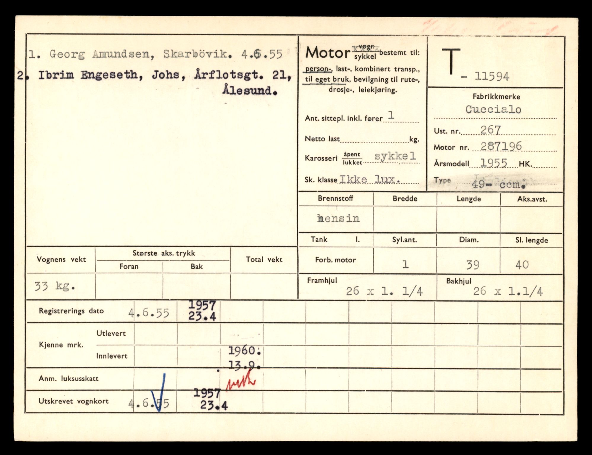 Møre og Romsdal vegkontor - Ålesund trafikkstasjon, SAT/A-4099/F/Fe/L0029: Registreringskort for kjøretøy T 11430 - T 11619, 1927-1998, p. 2567