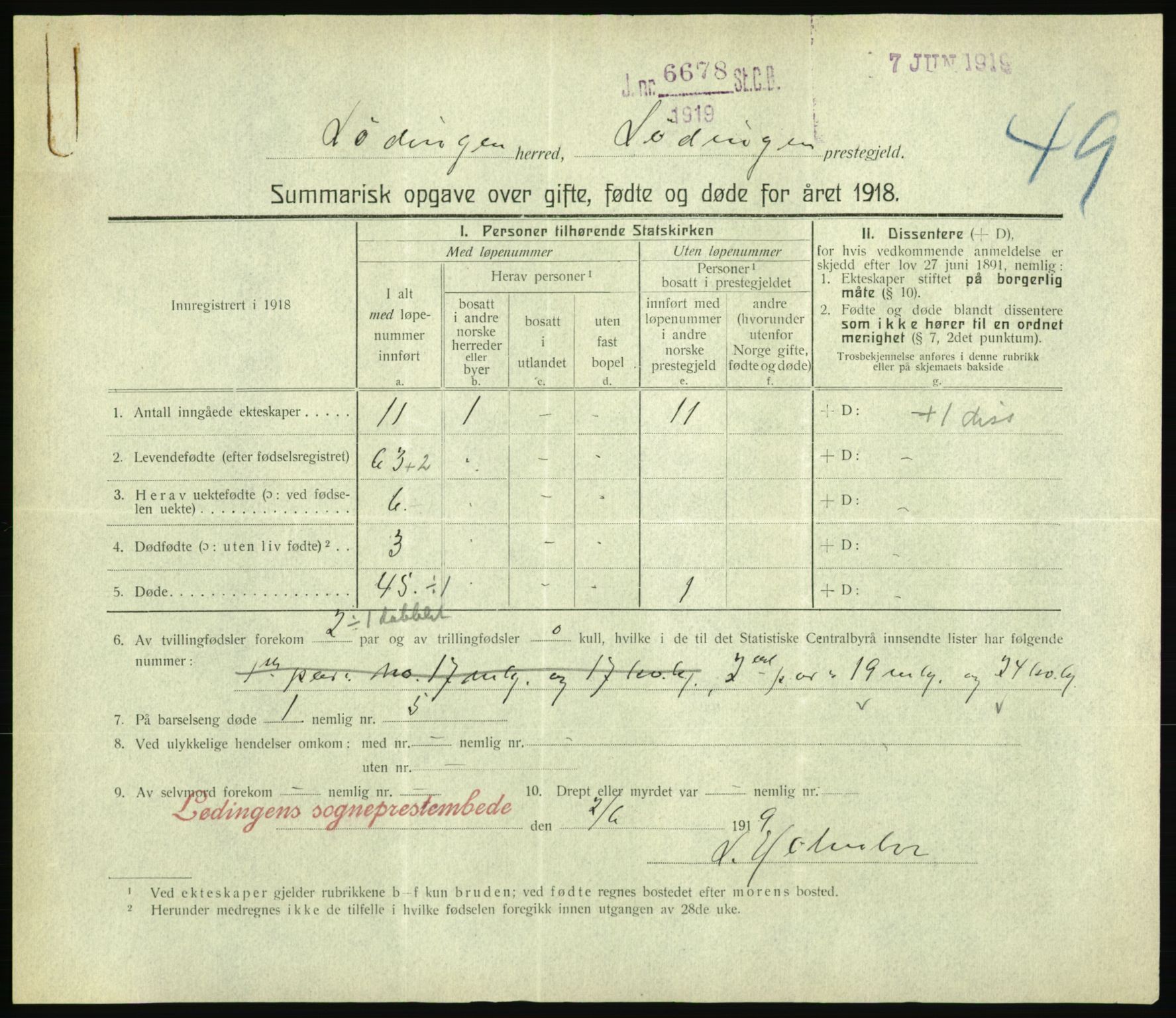 Statistisk sentralbyrå, Sosiodemografiske emner, Befolkning, RA/S-2228/D/Df/Dfb/Dfbh/L0059: Summariske oppgaver over gifte, fødte og døde for hele landet., 1918, p. 1549