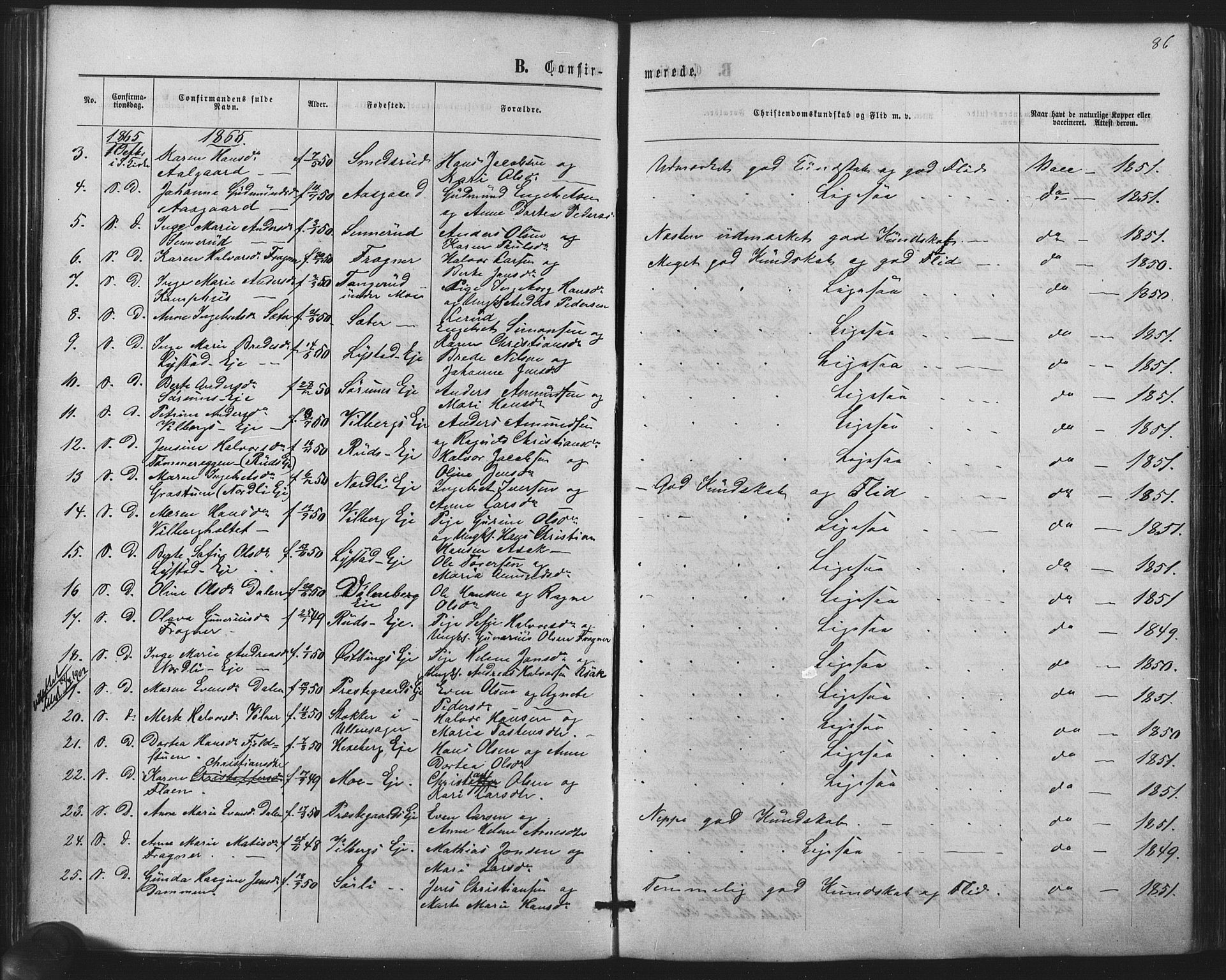 Sørum prestekontor Kirkebøker, AV/SAO-A-10303/F/Fa/L0006: Parish register (official) no. I 6, 1864-1877, p. 86