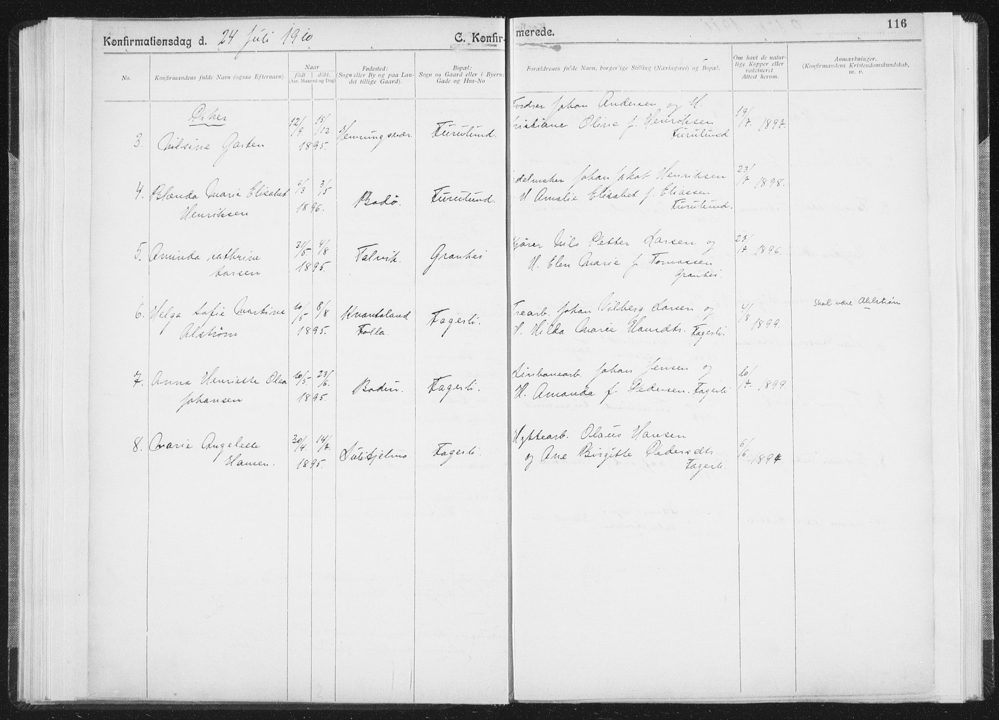 Ministerialprotokoller, klokkerbøker og fødselsregistre - Nordland, SAT/A-1459/850/L0711: Curate's parish register no. 850B01, 1902-1915, p. 116