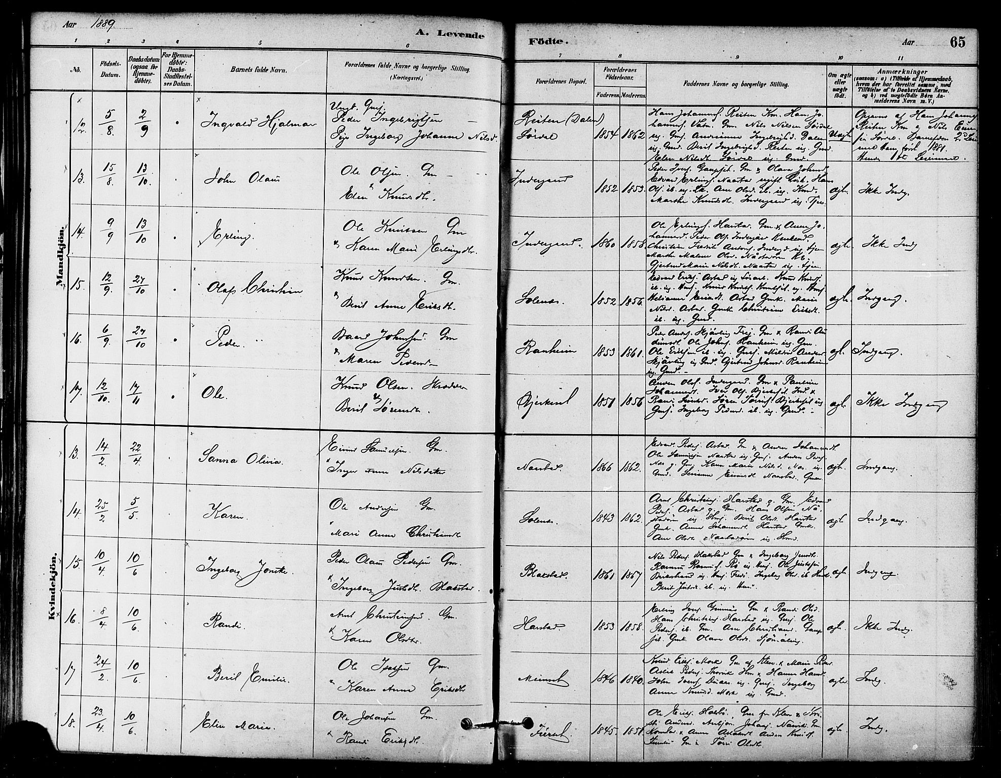 Ministerialprotokoller, klokkerbøker og fødselsregistre - Møre og Romsdal, AV/SAT-A-1454/584/L0967: Parish register (official) no. 584A07, 1879-1894, p. 65