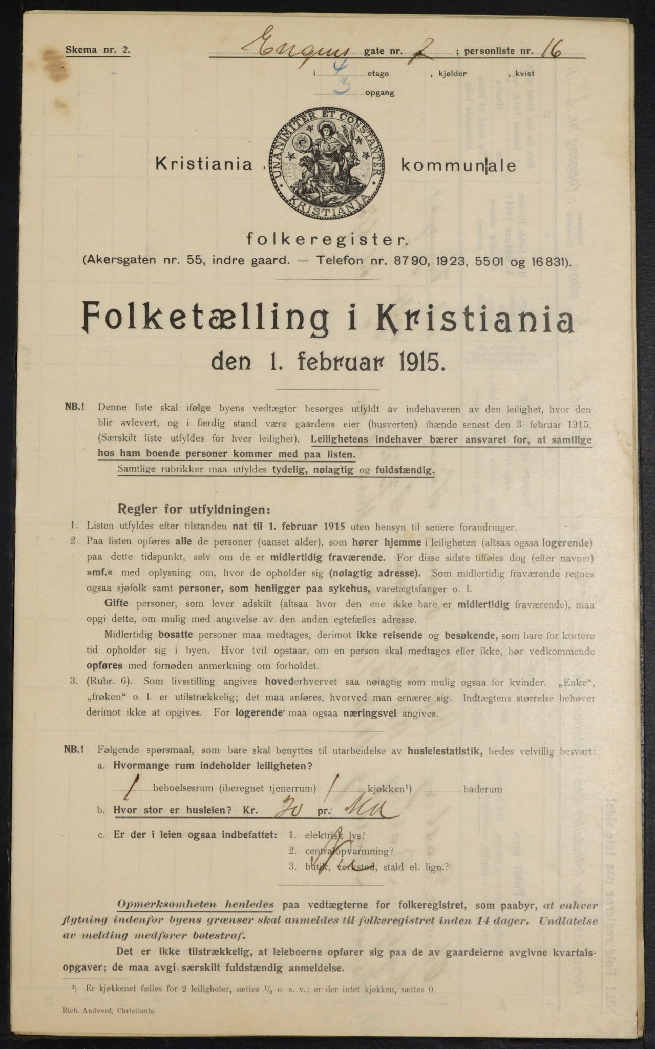 OBA, Municipal Census 1915 for Kristiania, 1915, p. 21306