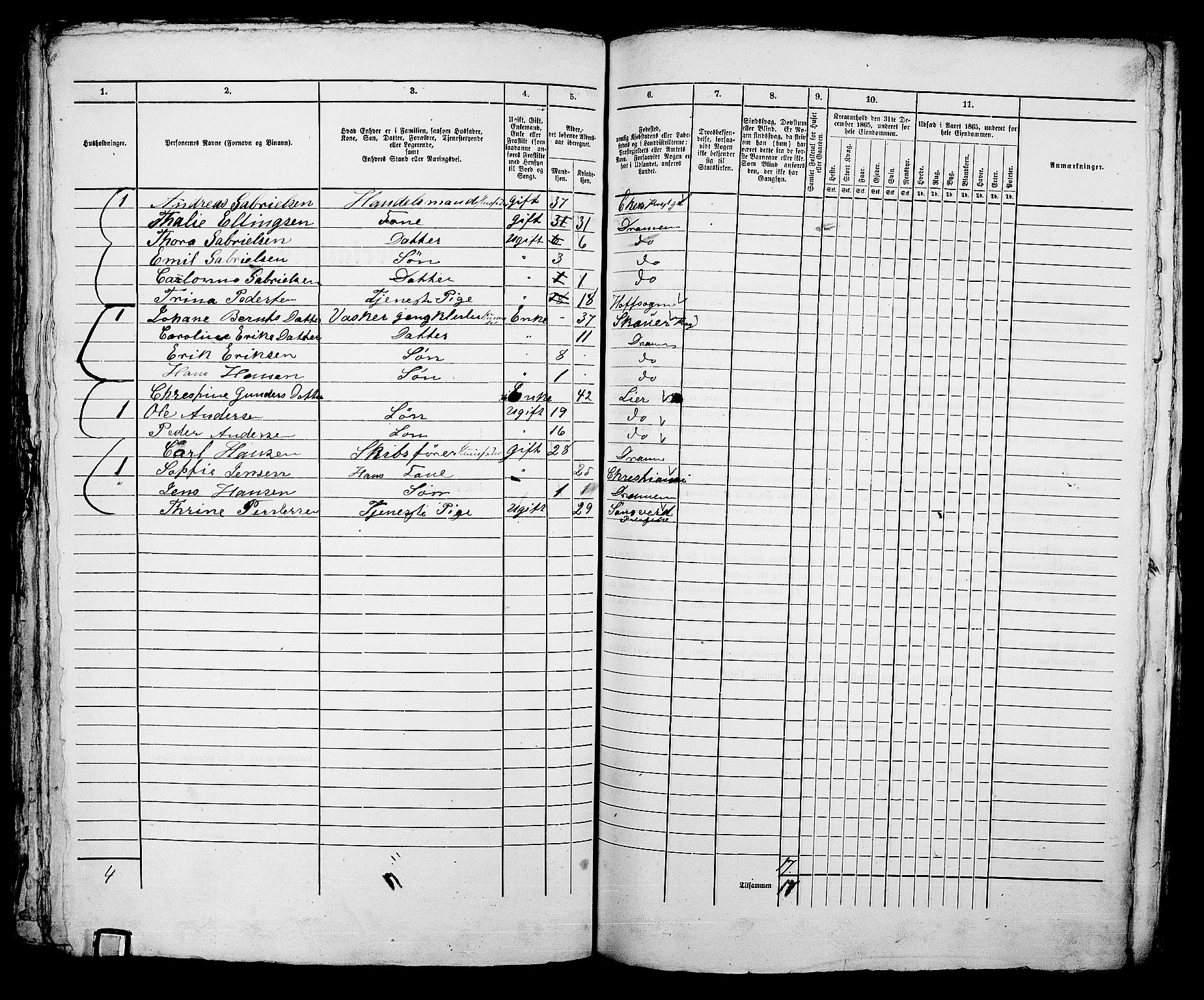 RA, 1865 census for Bragernes in Drammen, 1865, p. 926