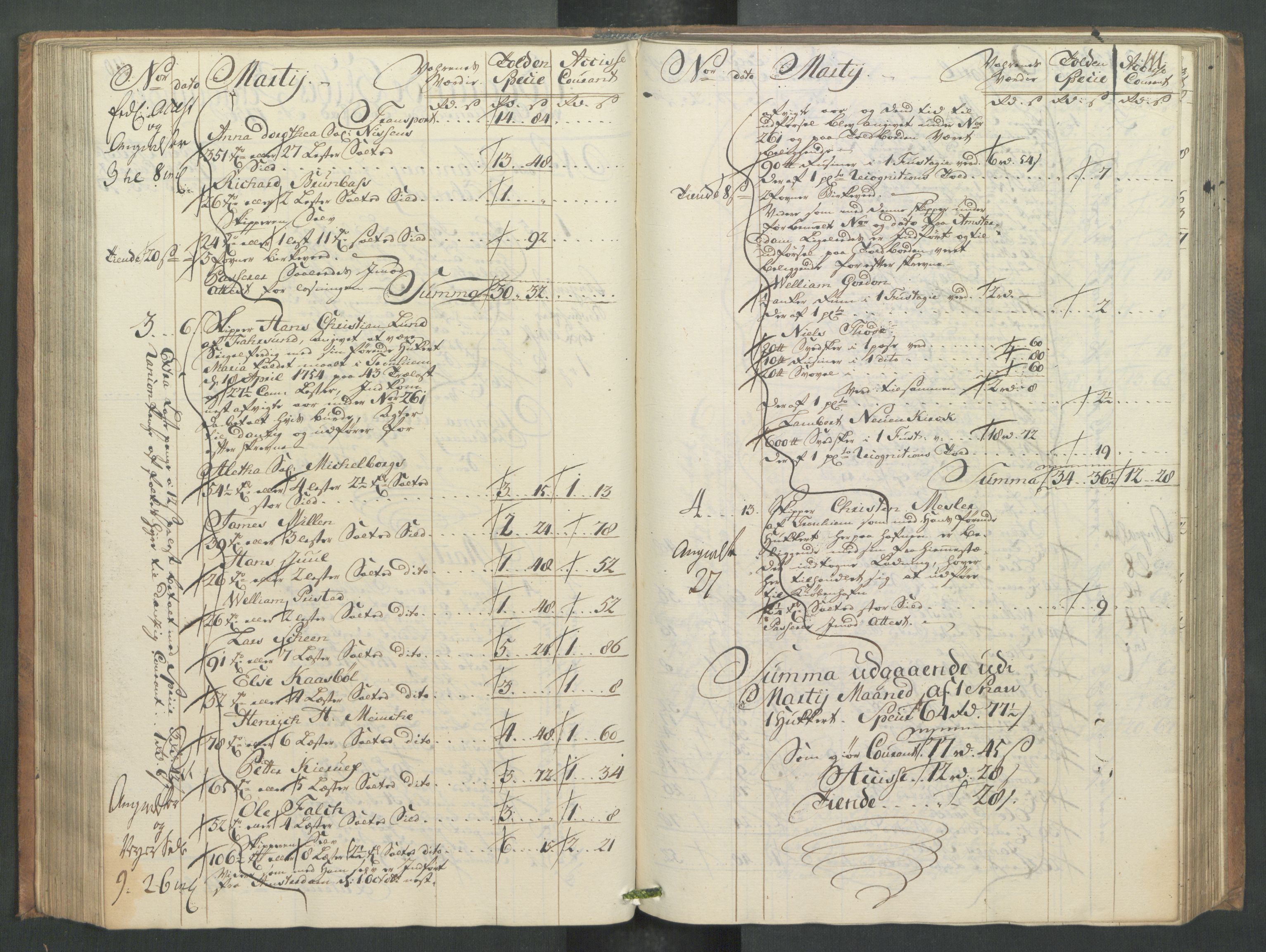 Generaltollkammeret, tollregnskaper, AV/RA-EA-5490/R32/L0013/0001: Tollregnskaper Kristiansund / Hovedtollbok, 1756, p. 110b-111a