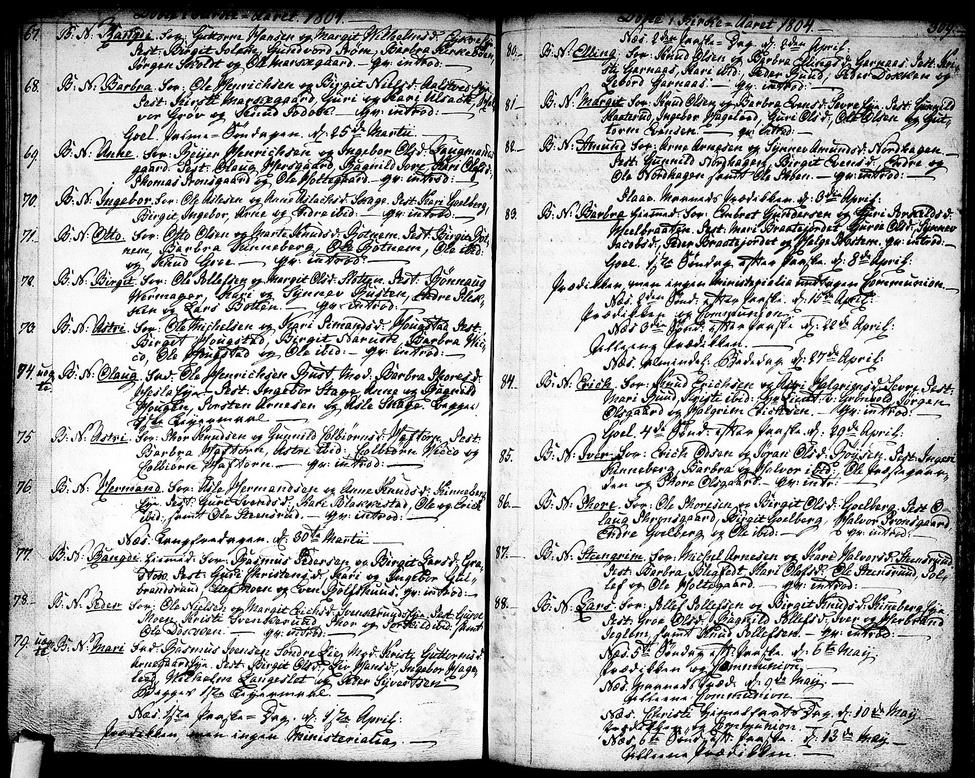 Nes kirkebøker, SAKO/A-236/F/Fa/L0005: Parish register (official) no. 5, 1787-1807, p. 308-309