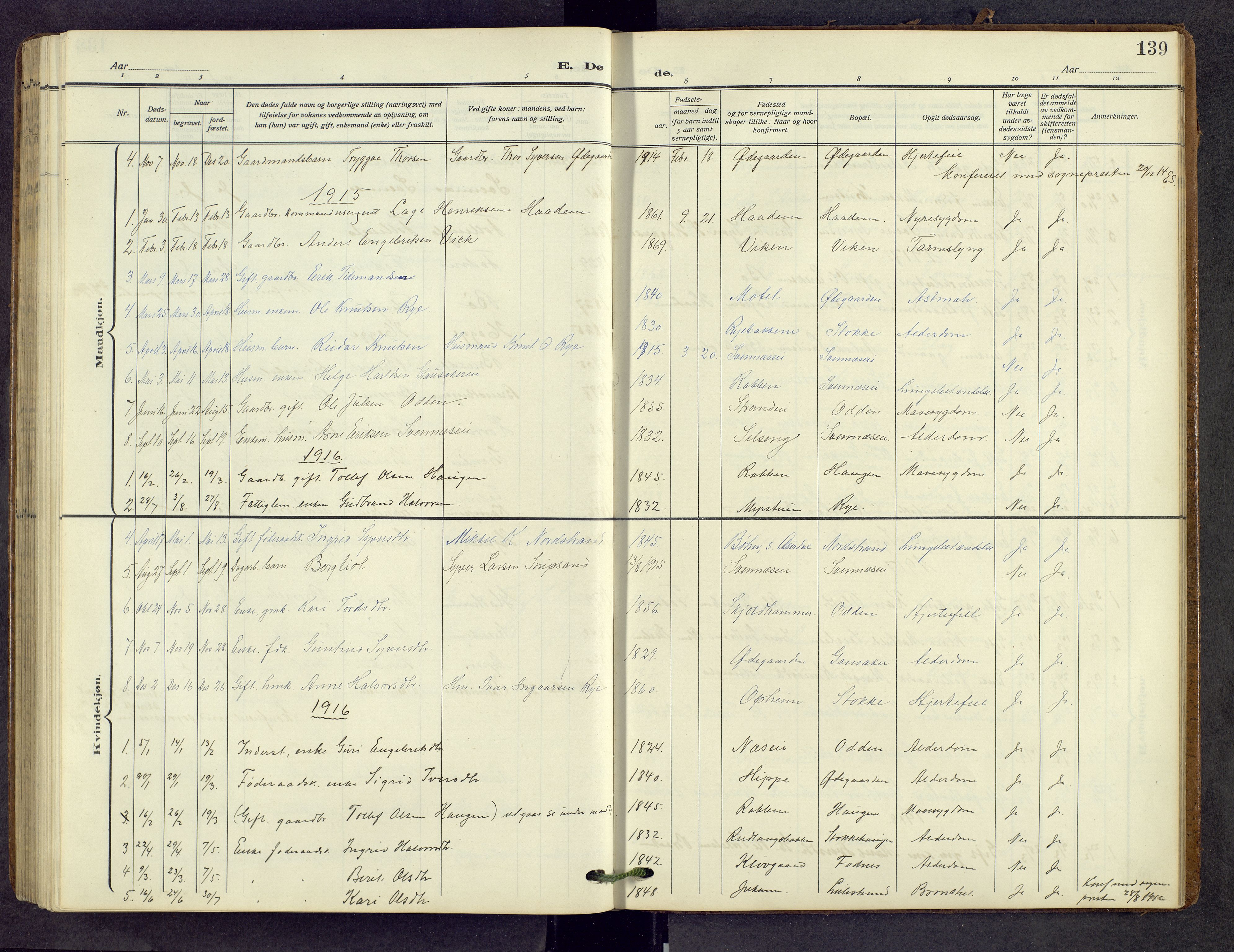 Nord-Aurdal prestekontor, SAH/PREST-132/H/Ha/Hab/L0013: Parish register (copy) no. 13, 1911-1948, p. 139