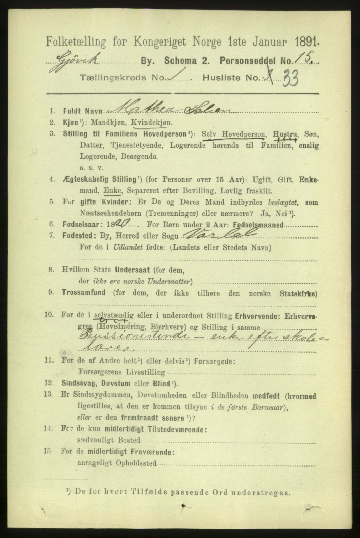 RA, 1891 census for 0502 Gjøvik, 1891, p. 673