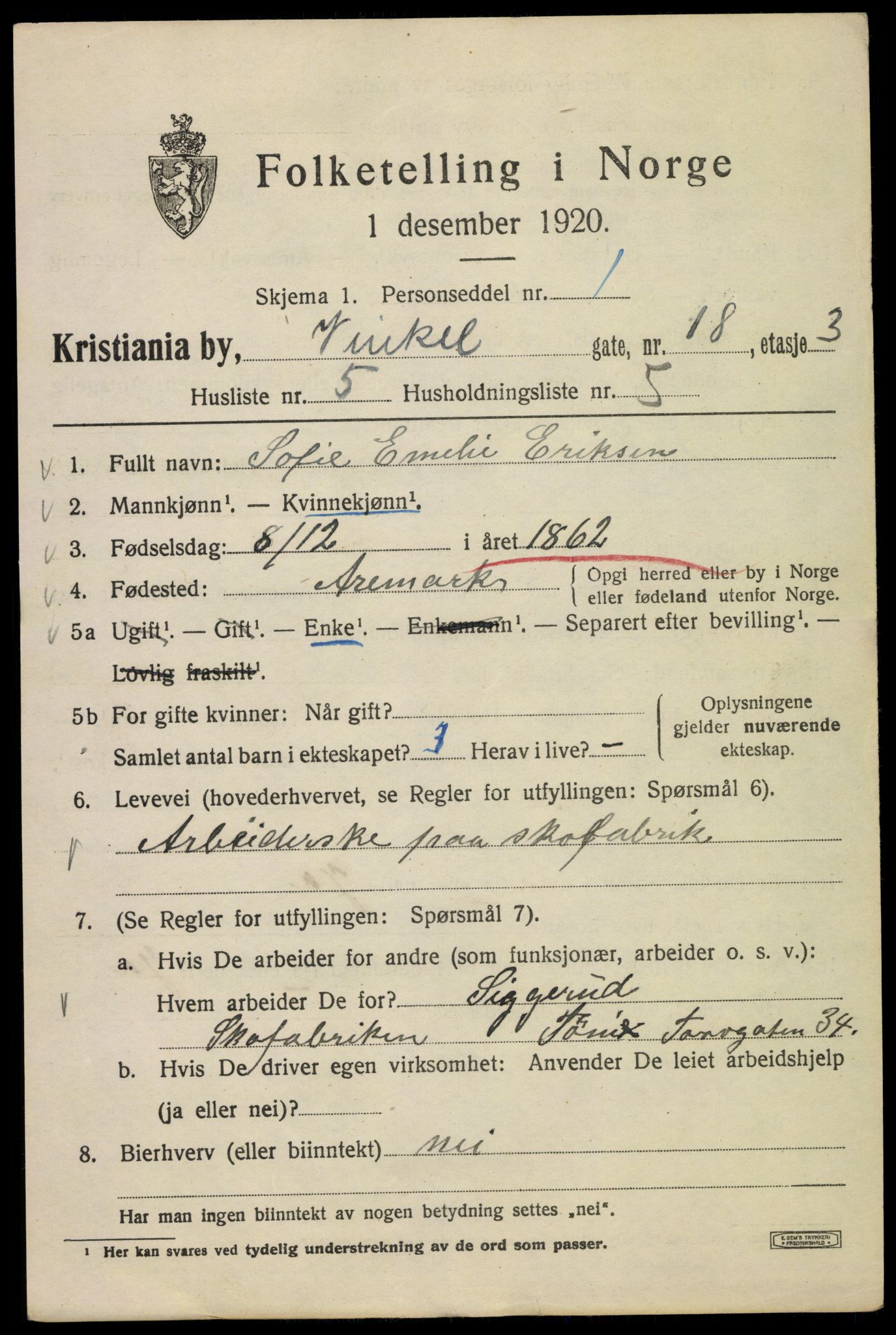 SAO, 1920 census for Kristiania, 1920, p. 638065