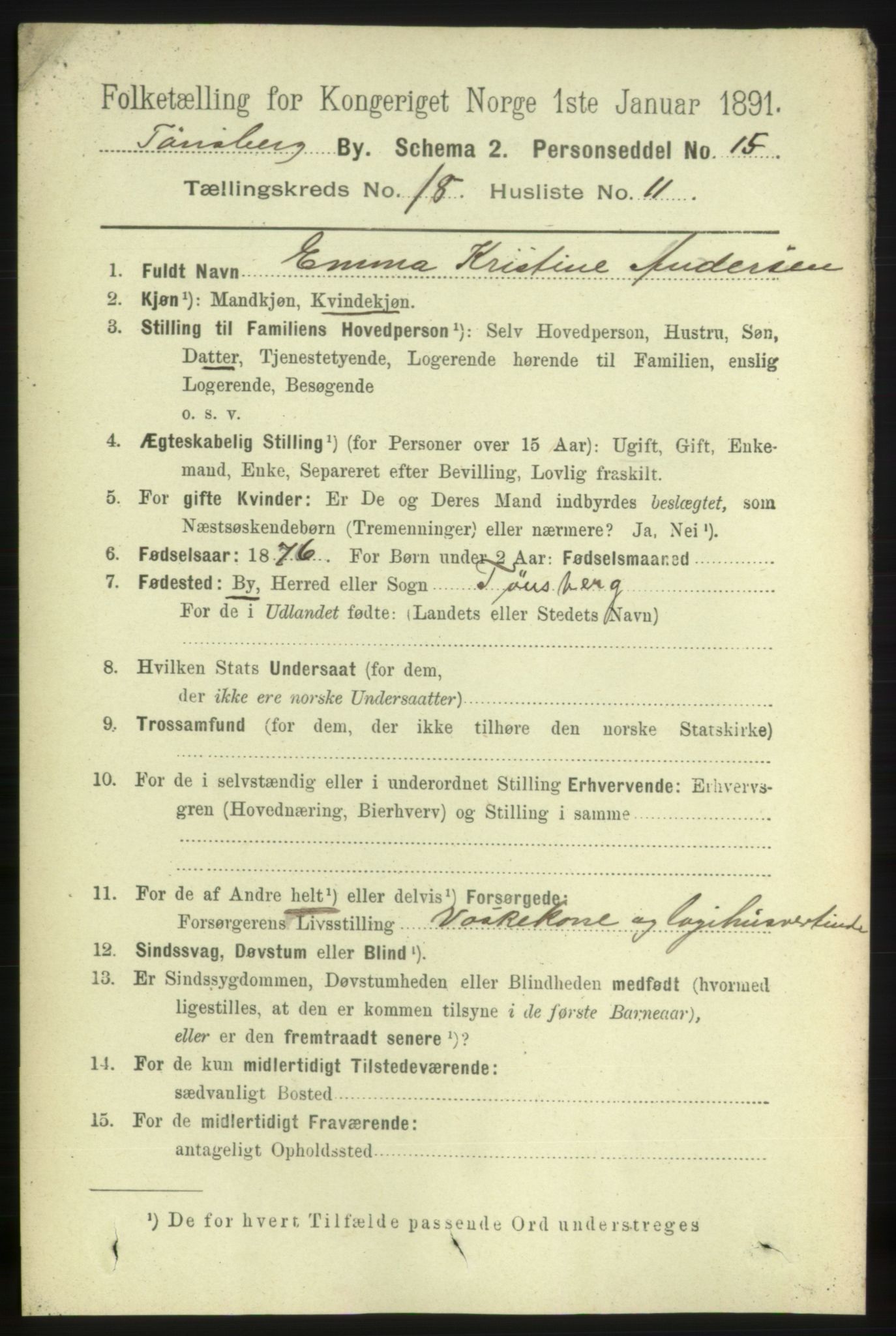 RA, 1891 census for 0705 Tønsberg, 1891, p. 5205