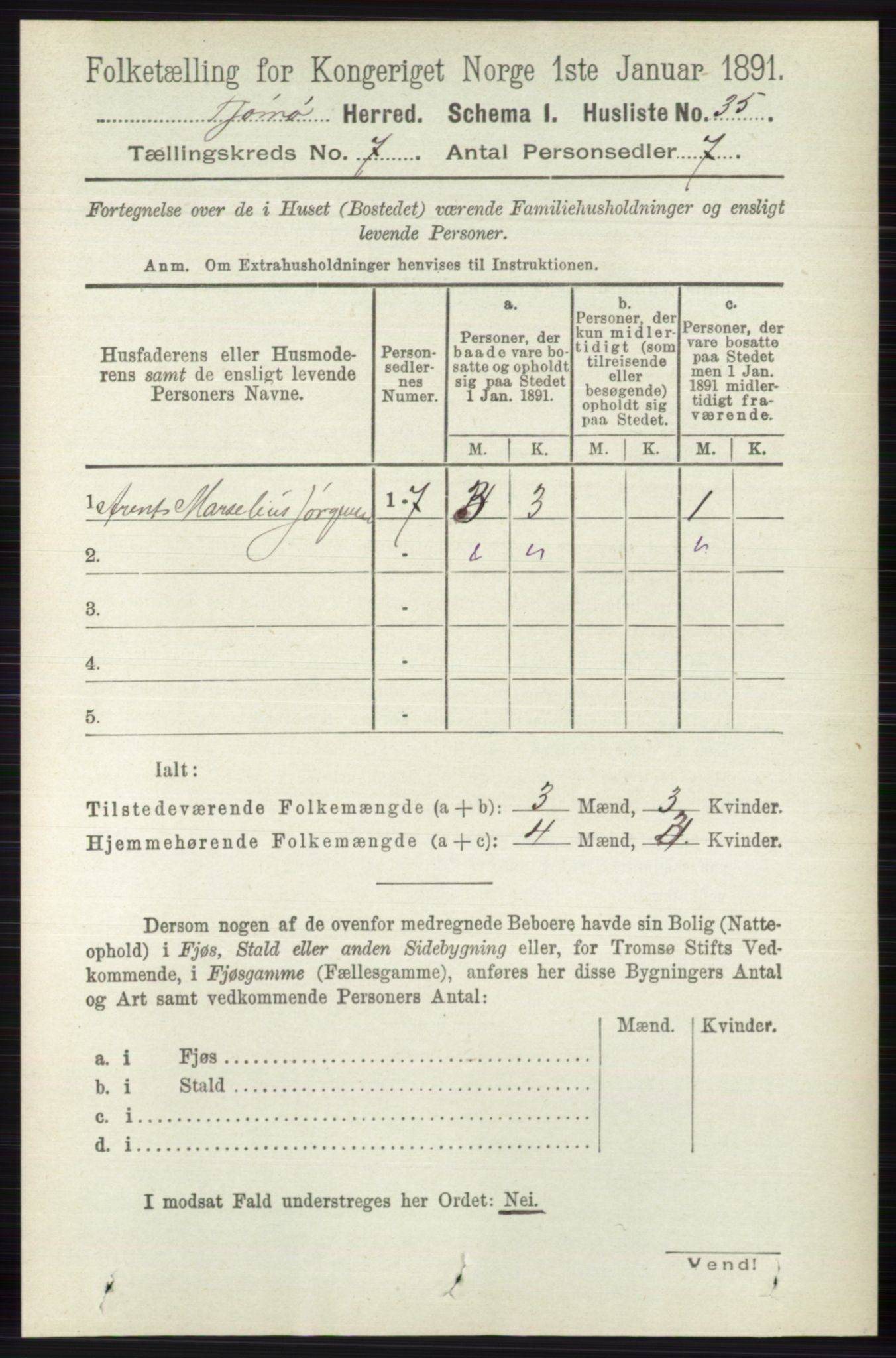 RA, 1891 census for 0723 Tjøme, 1891, p. 2447