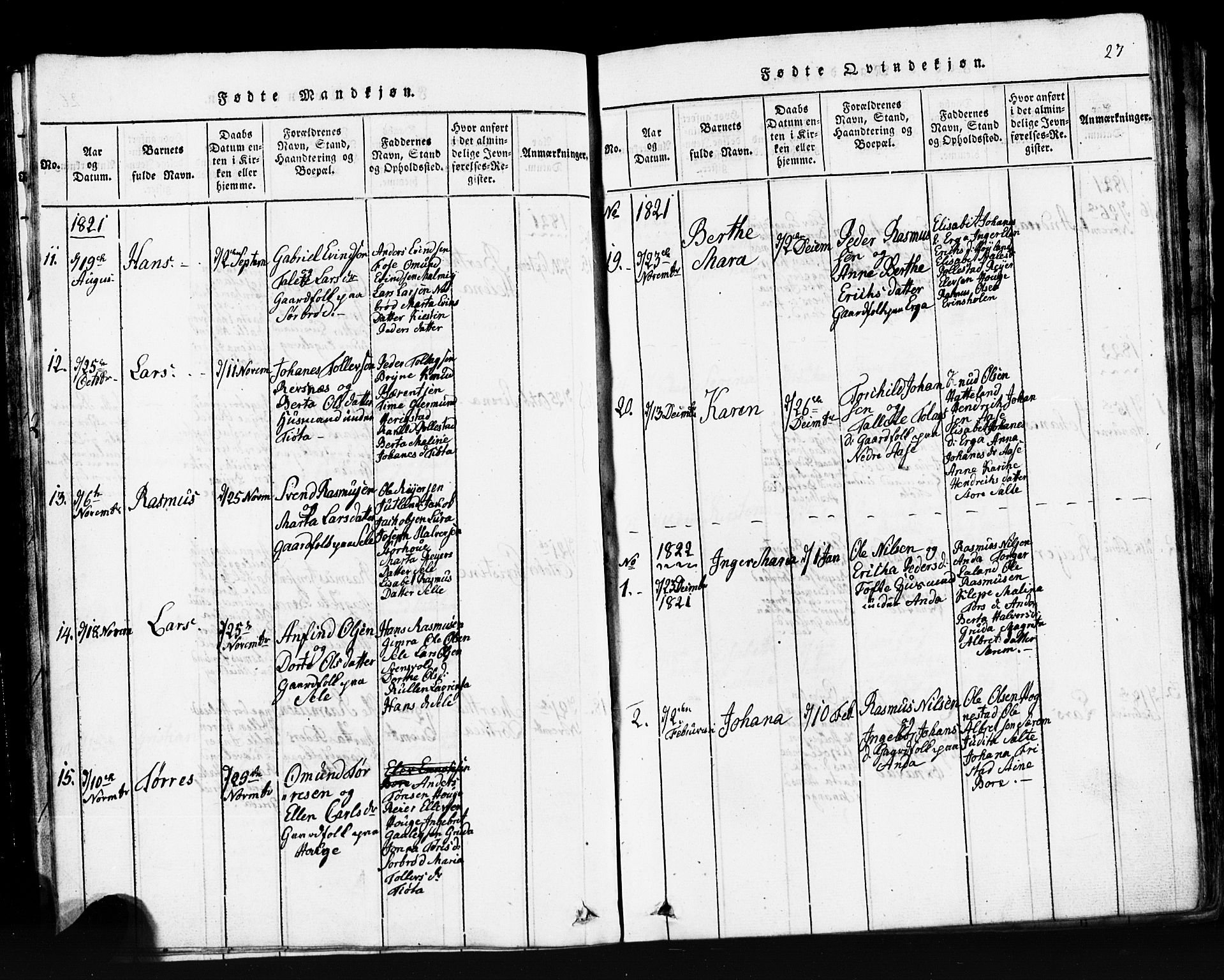 Klepp sokneprestkontor, SAST/A-101803/001/3/30BB/L0001: Parish register (copy) no.  B 1, 1816-1859, p. 27