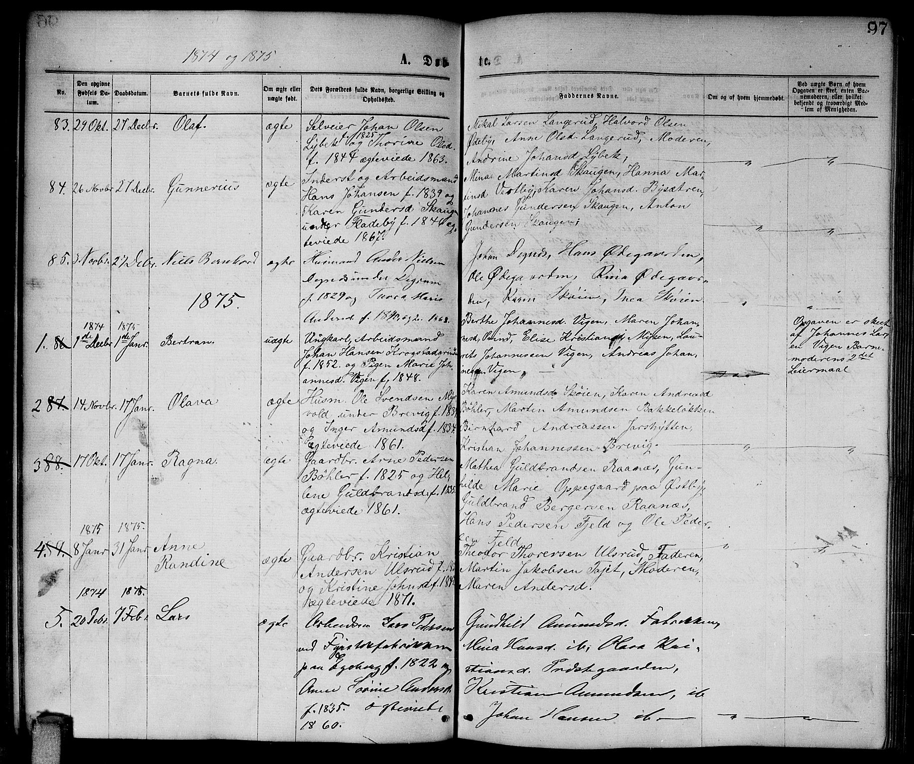 Enebakk prestekontor Kirkebøker, SAO/A-10171c/G/Ga/L0005: Parish register (copy) no. I 5, 1867-1888, p. 97
