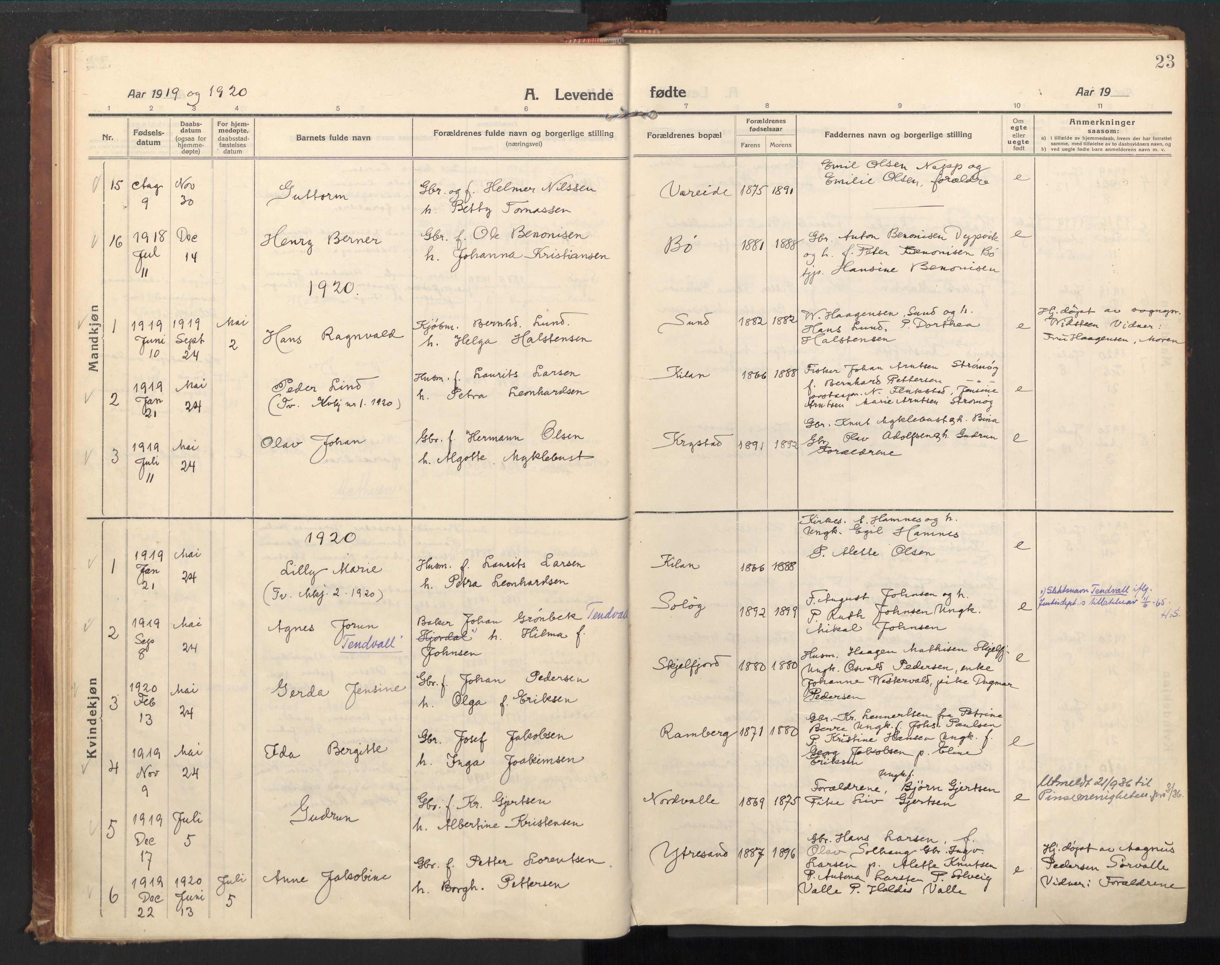Ministerialprotokoller, klokkerbøker og fødselsregistre - Nordland, SAT/A-1459/885/L1210: Parish register (official) no. 885A10, 1916-1926, p. 23