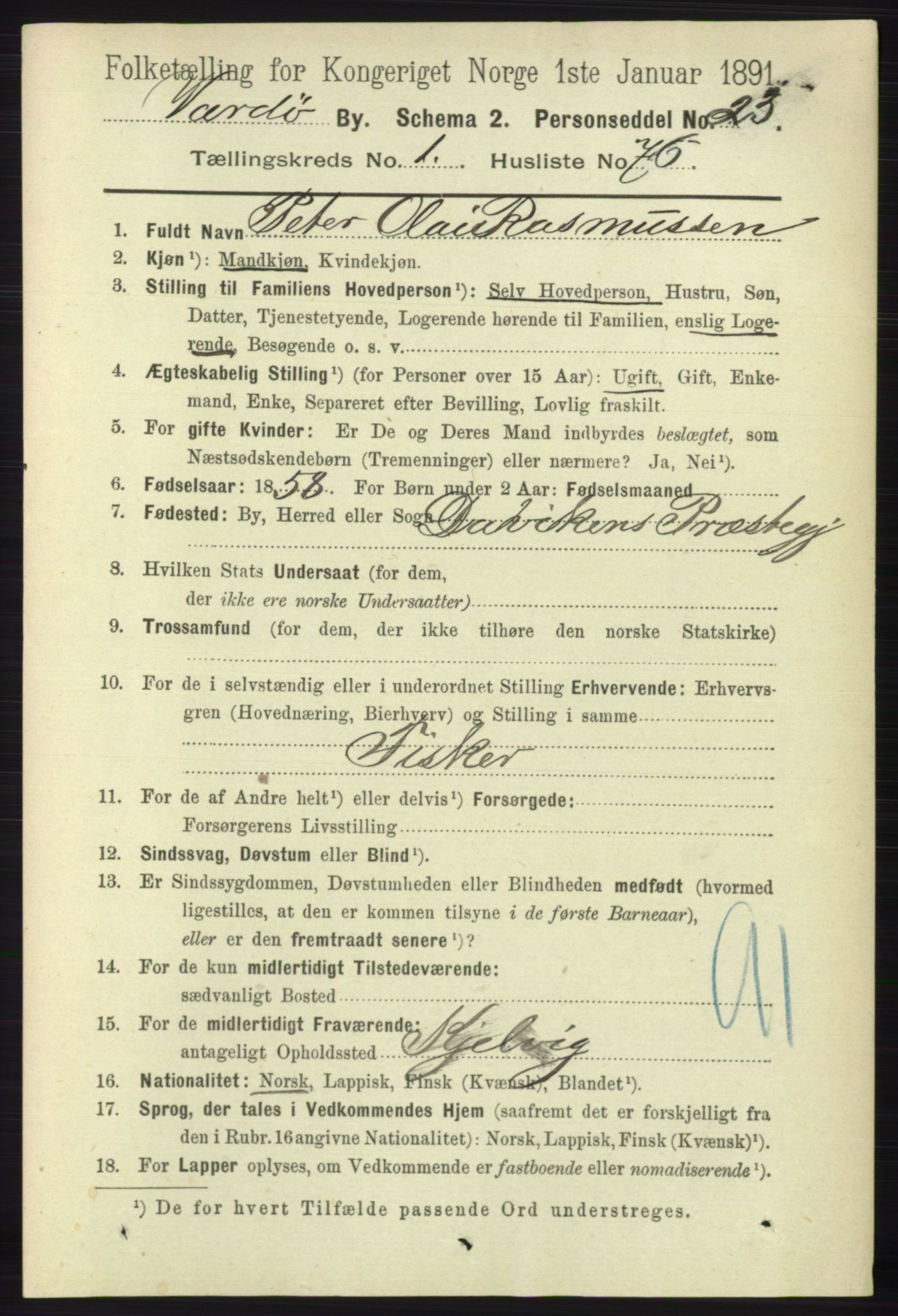 RA, 1891 census for 2002 Vardø, 1891, p. 986