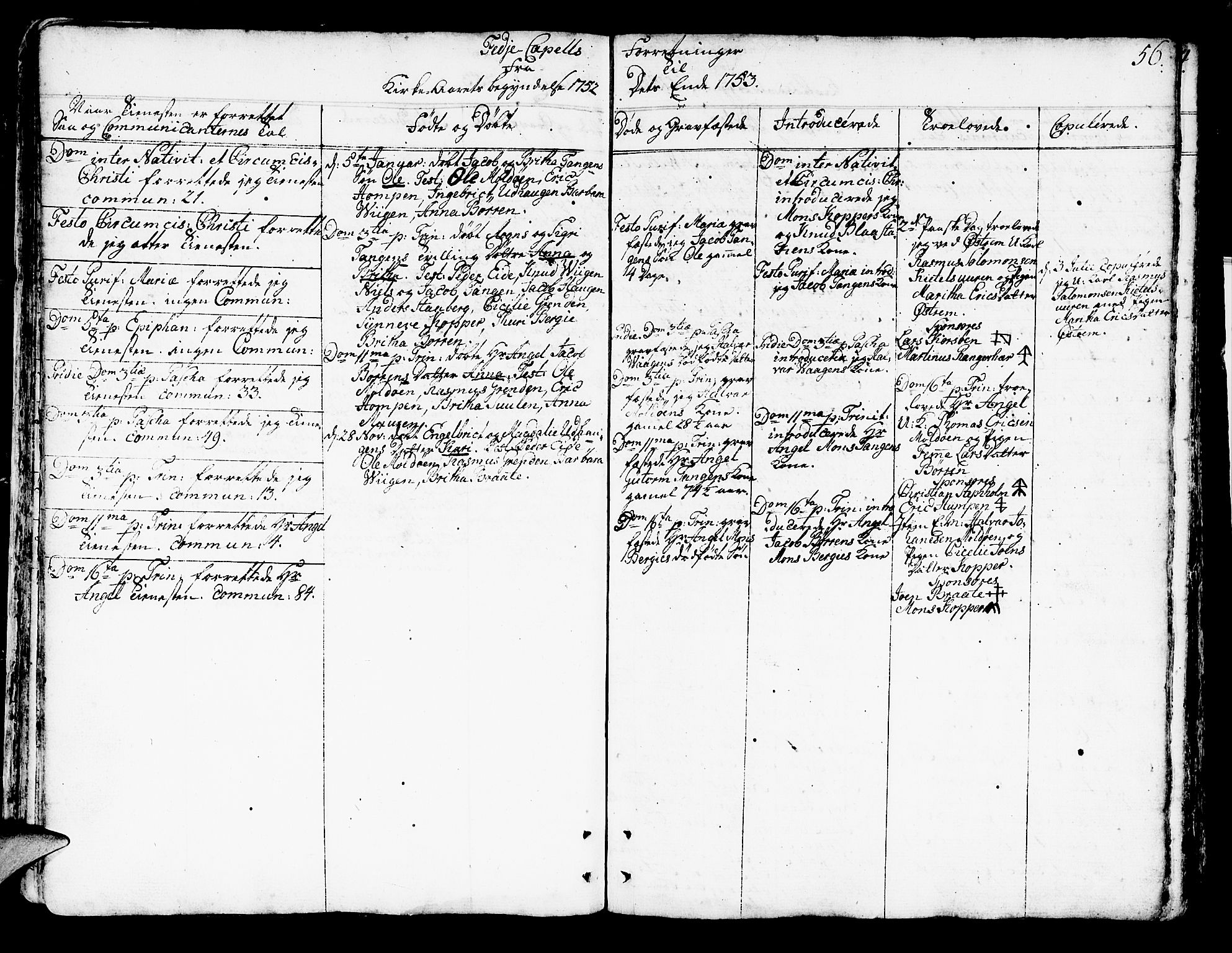 Lindås Sokneprestembete, SAB/A-76701/H/Haa: Parish register (official) no. A 3, 1748-1764, p. 56