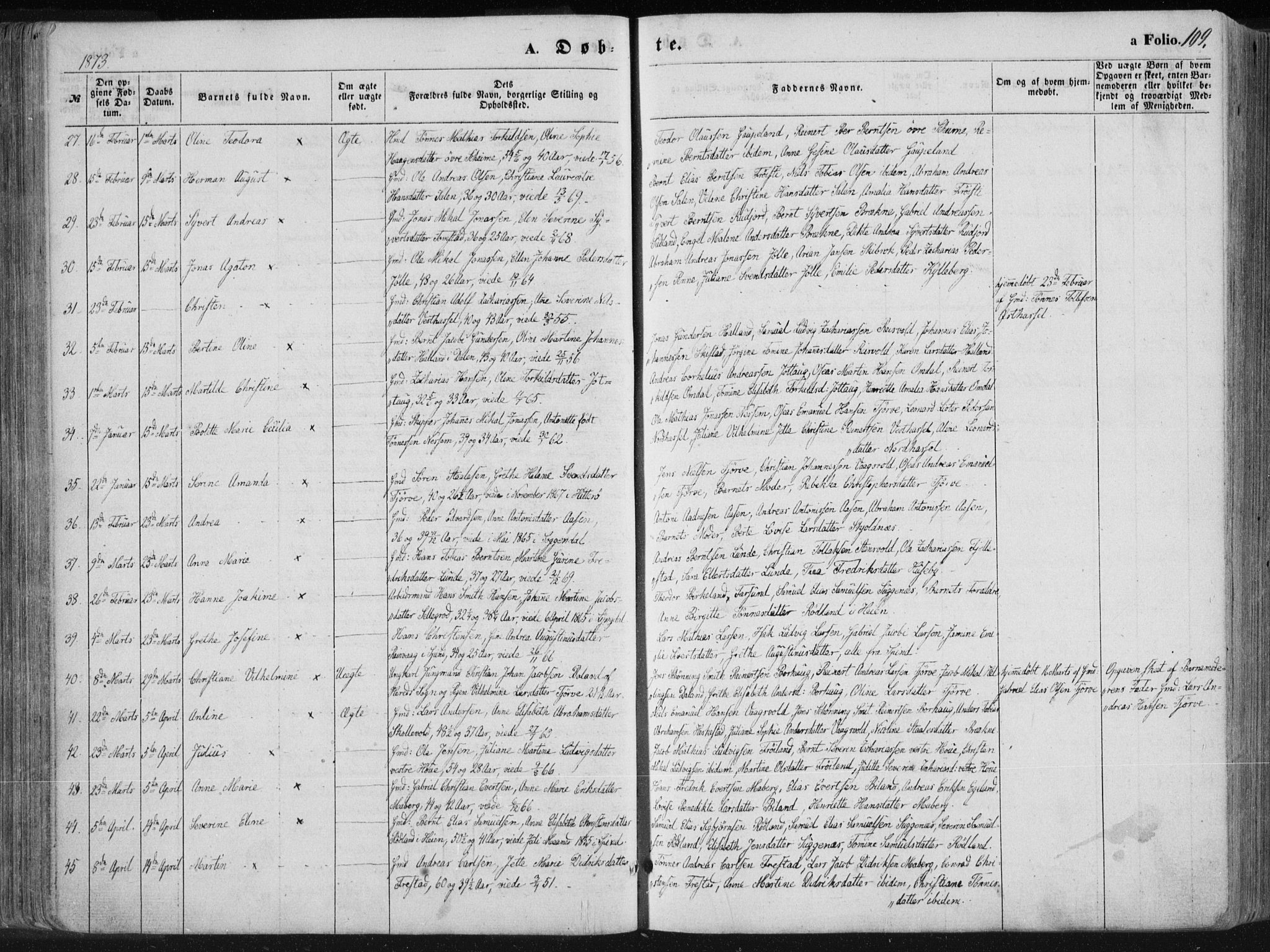 Lista sokneprestkontor, AV/SAK-1111-0027/F/Fa/L0011: Parish register (official) no. A 11, 1861-1878, p. 109