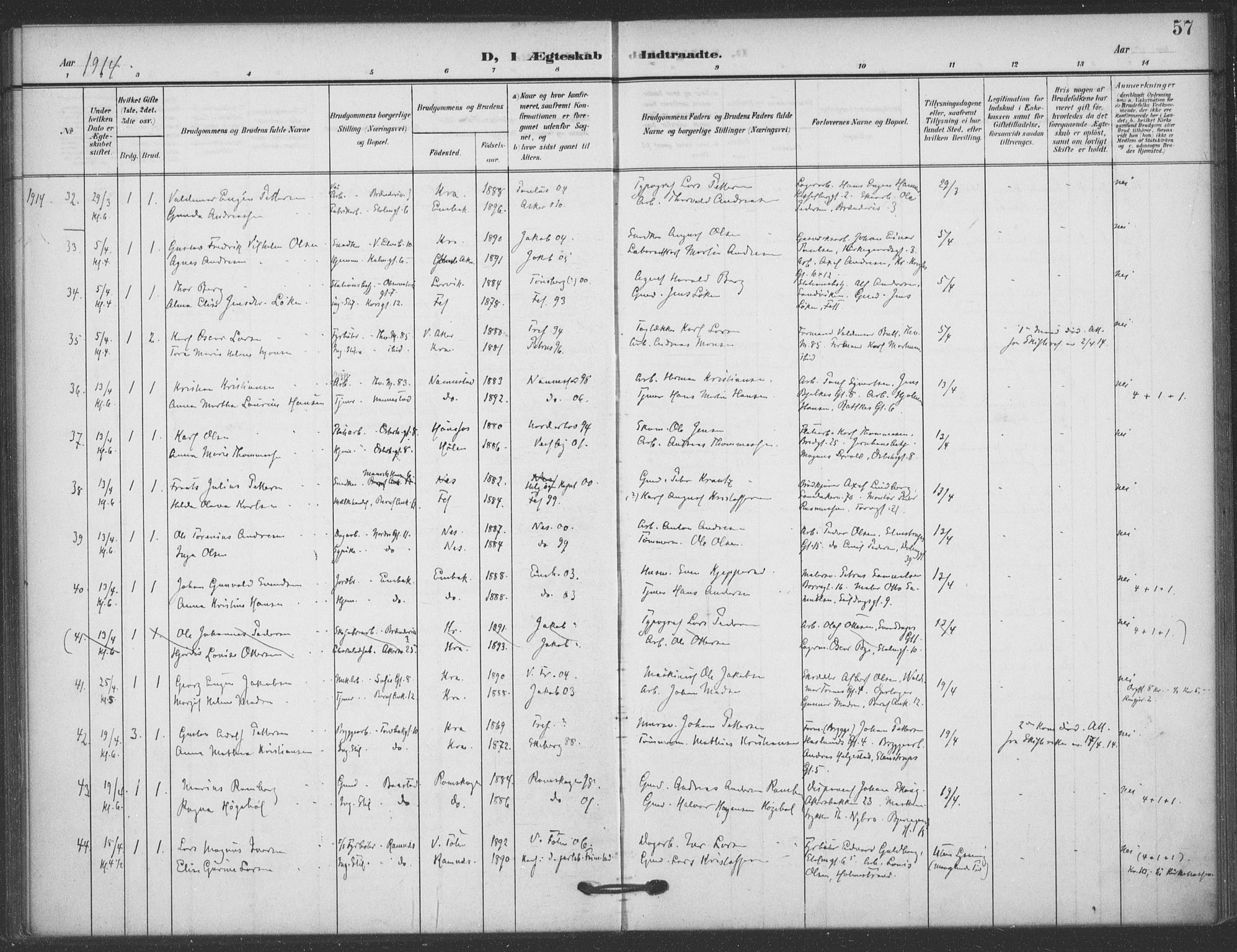 Jakob prestekontor Kirkebøker, AV/SAO-A-10850/F/Fa/L0010: Parish register (official) no. 10, 1908-1922, p. 57