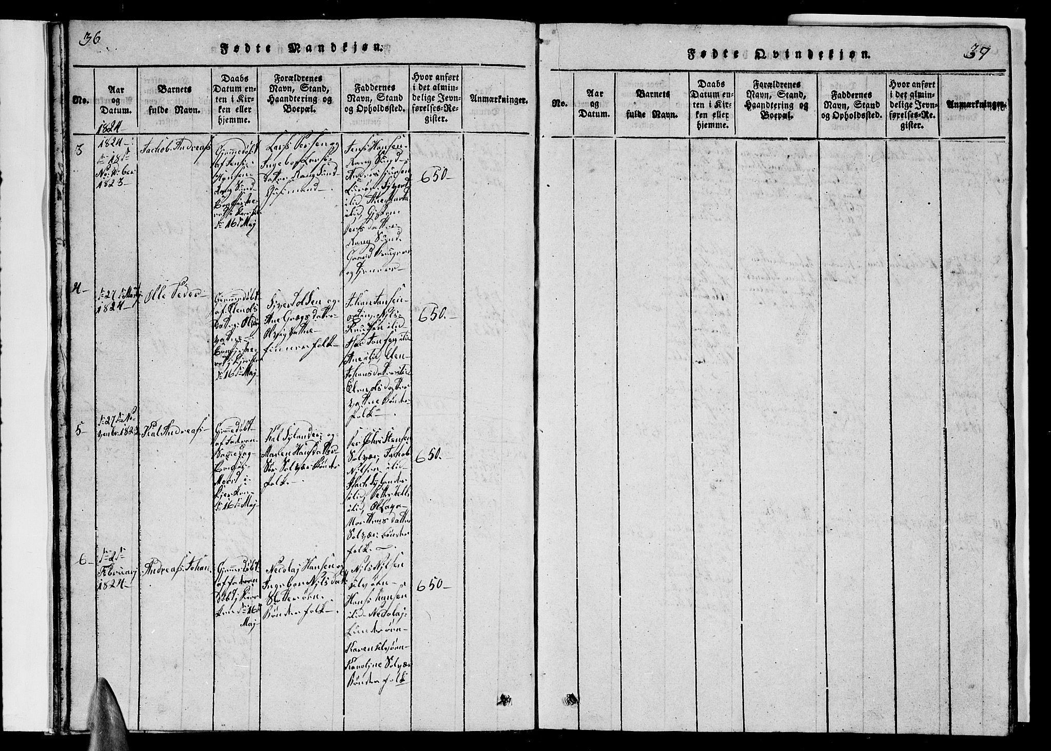 Ministerialprotokoller, klokkerbøker og fødselsregistre - Nordland, SAT/A-1459/839/L0571: Parish register (copy) no. 839C01, 1820-1840, p. 36-37