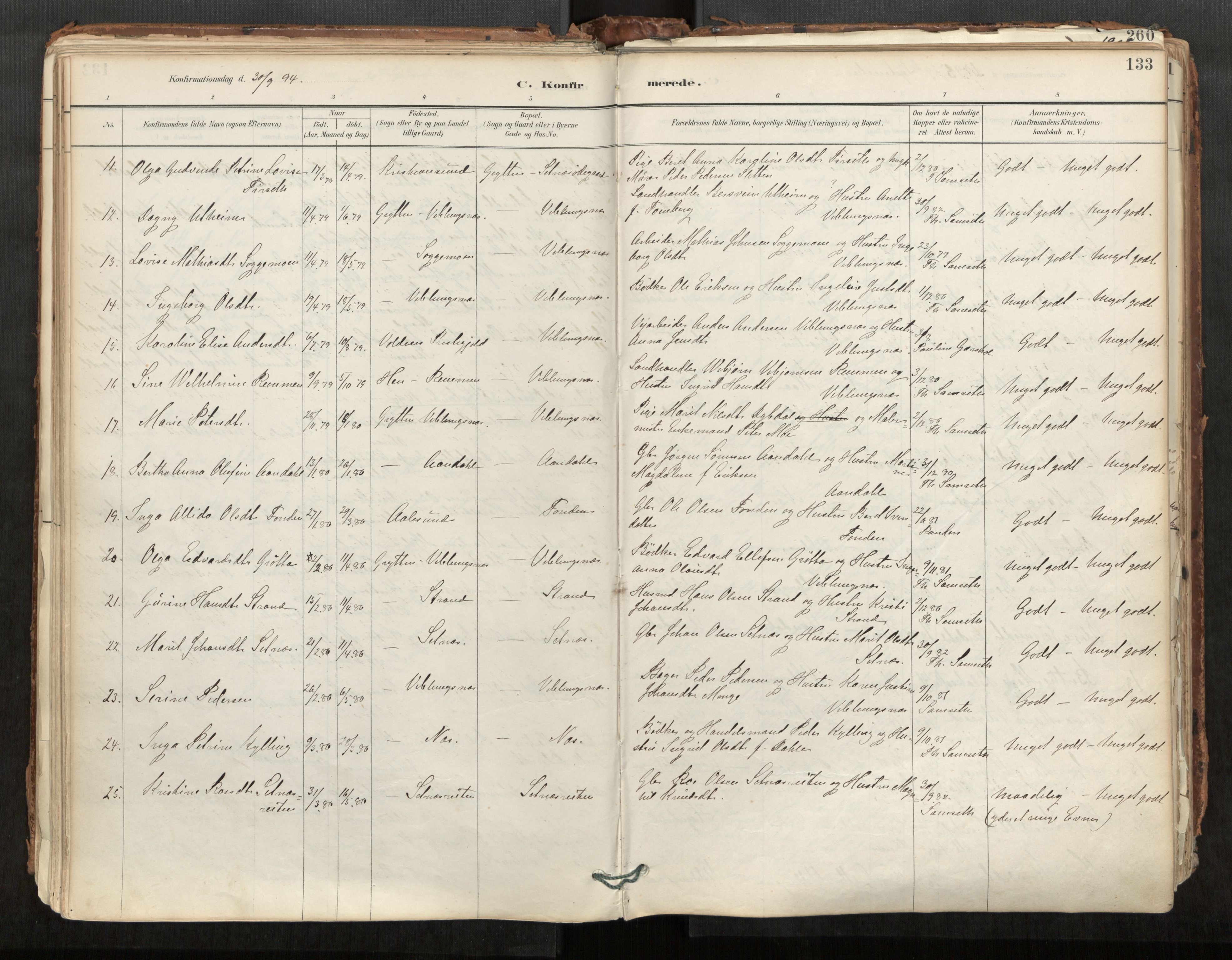 Ministerialprotokoller, klokkerbøker og fødselsregistre - Møre og Romsdal, AV/SAT-A-1454/544/L0585: Parish register (official) no. 544A06, 1887-1924, p. 133