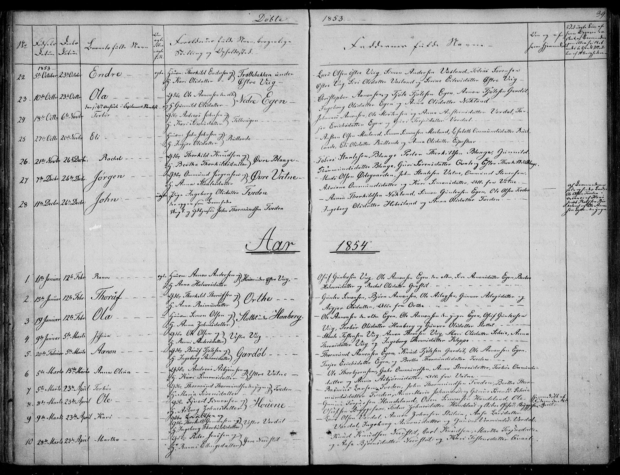 Hægebostad sokneprestkontor, AV/SAK-1111-0024/F/Fa/Fab/L0002: Parish register (official) no. A 2, 1836-1872, p. 39