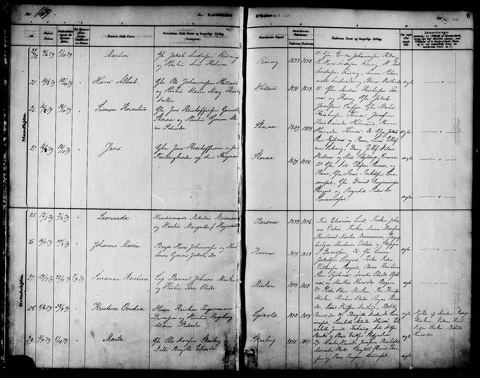 Ministerialprotokoller, klokkerbøker og fødselsregistre - Nordland, AV/SAT-A-1459/861/L0868: Parish register (official) no. 861A03, 1879-1889, p. 6