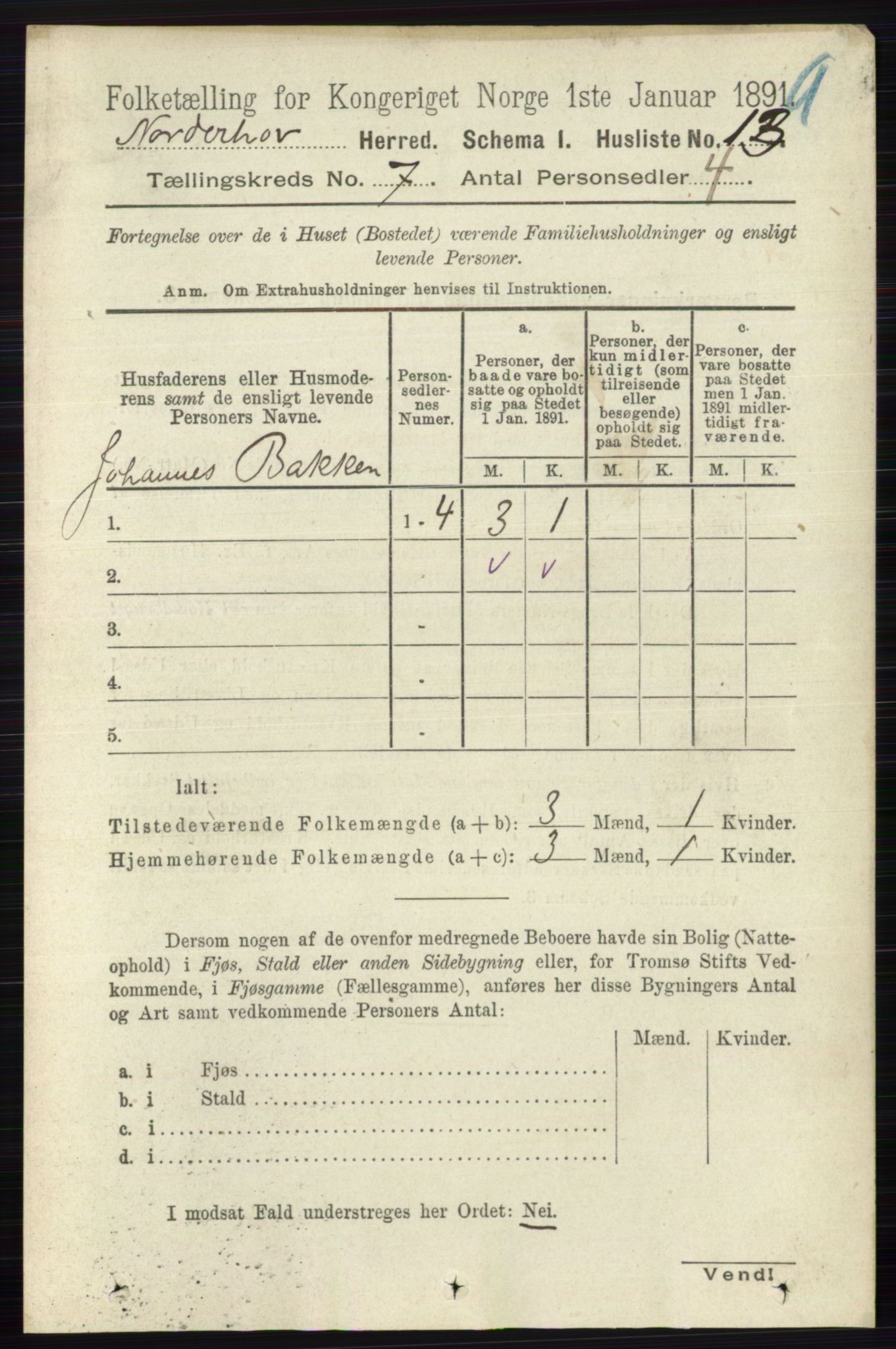 RA, 1891 census for 0613 Norderhov, 1891, p. 4399