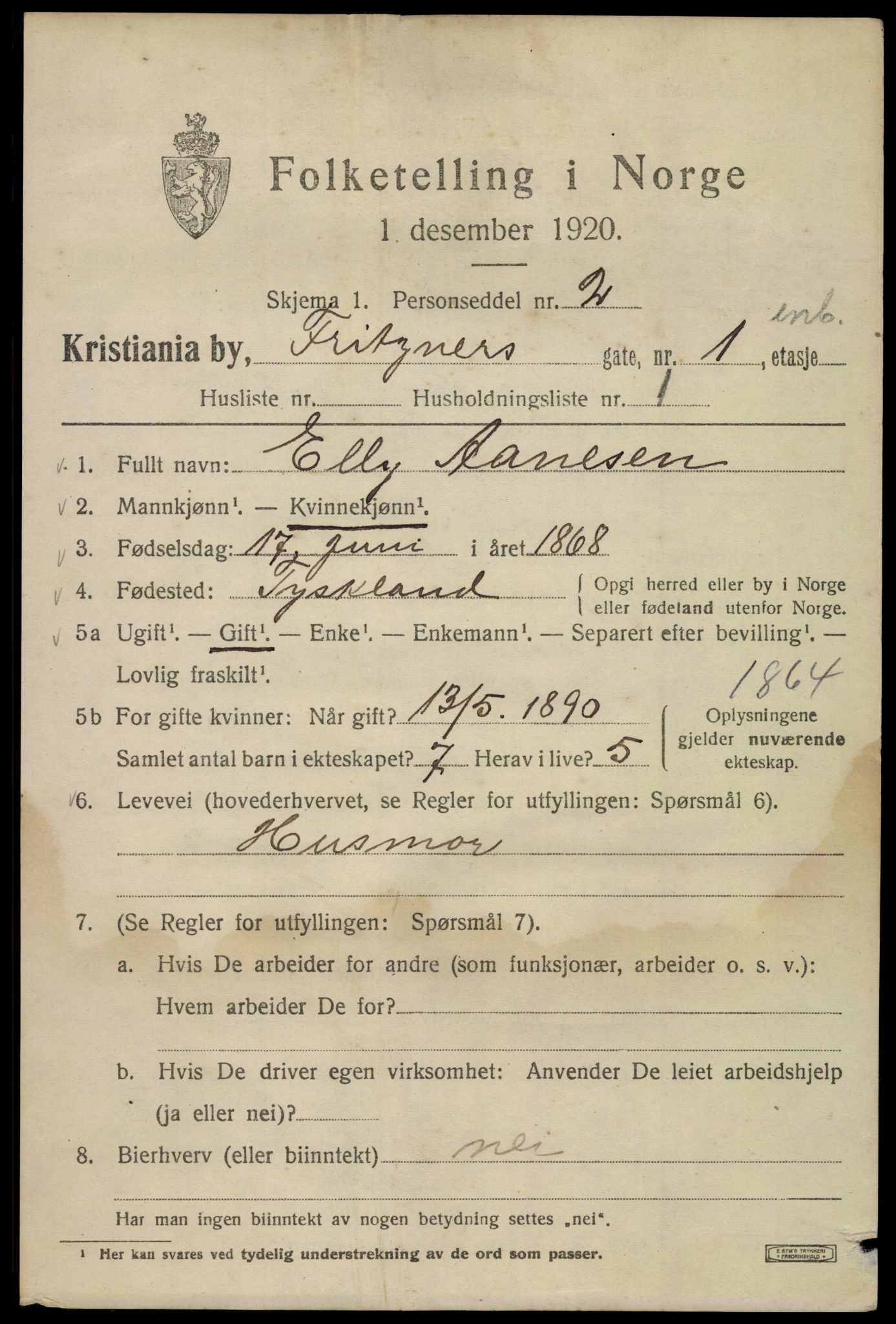 SAO, 1920 census for Kristiania, 1920, p. 239827