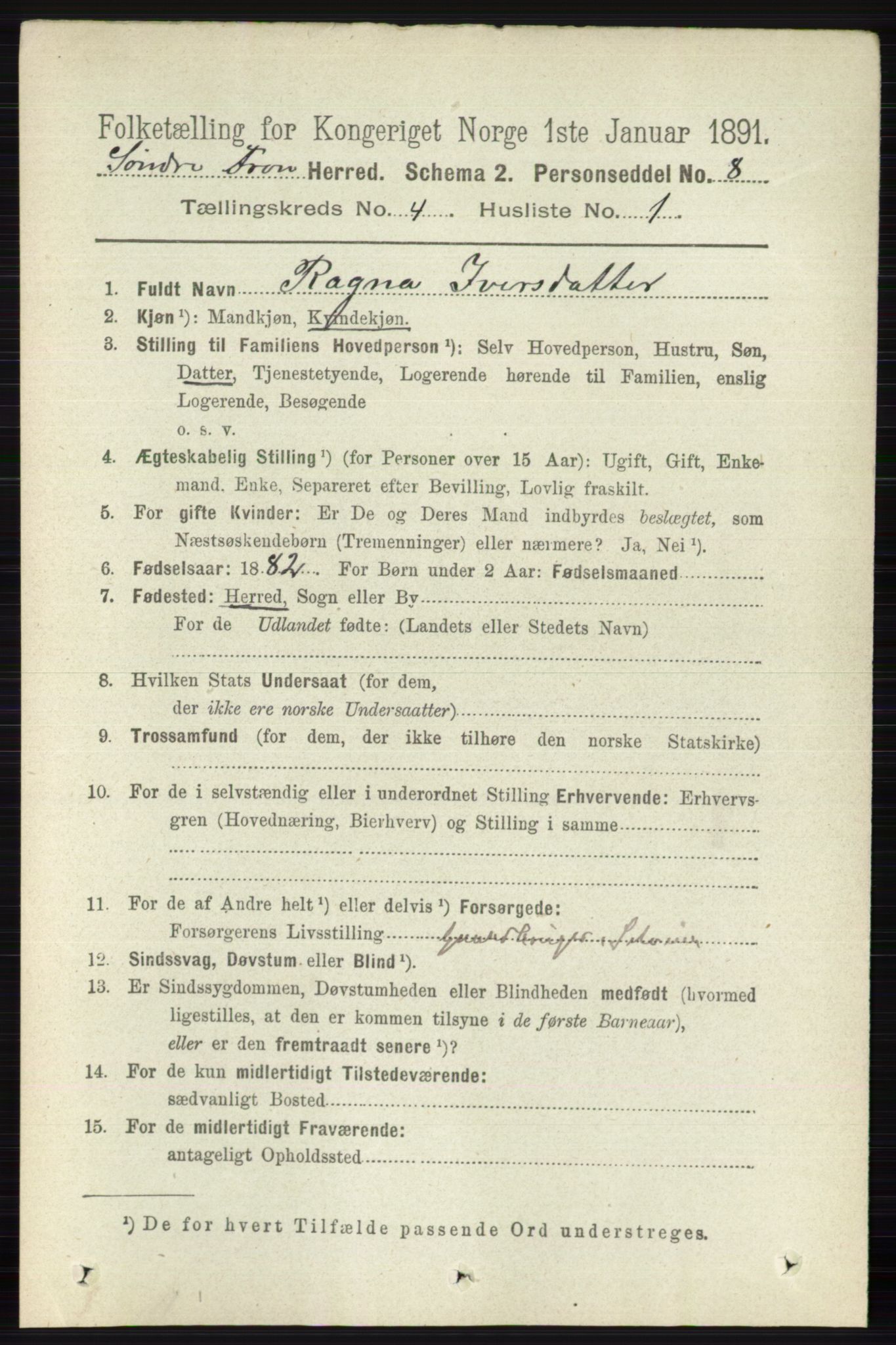 RA, 1891 census for 0519 Sør-Fron, 1891, p. 1422