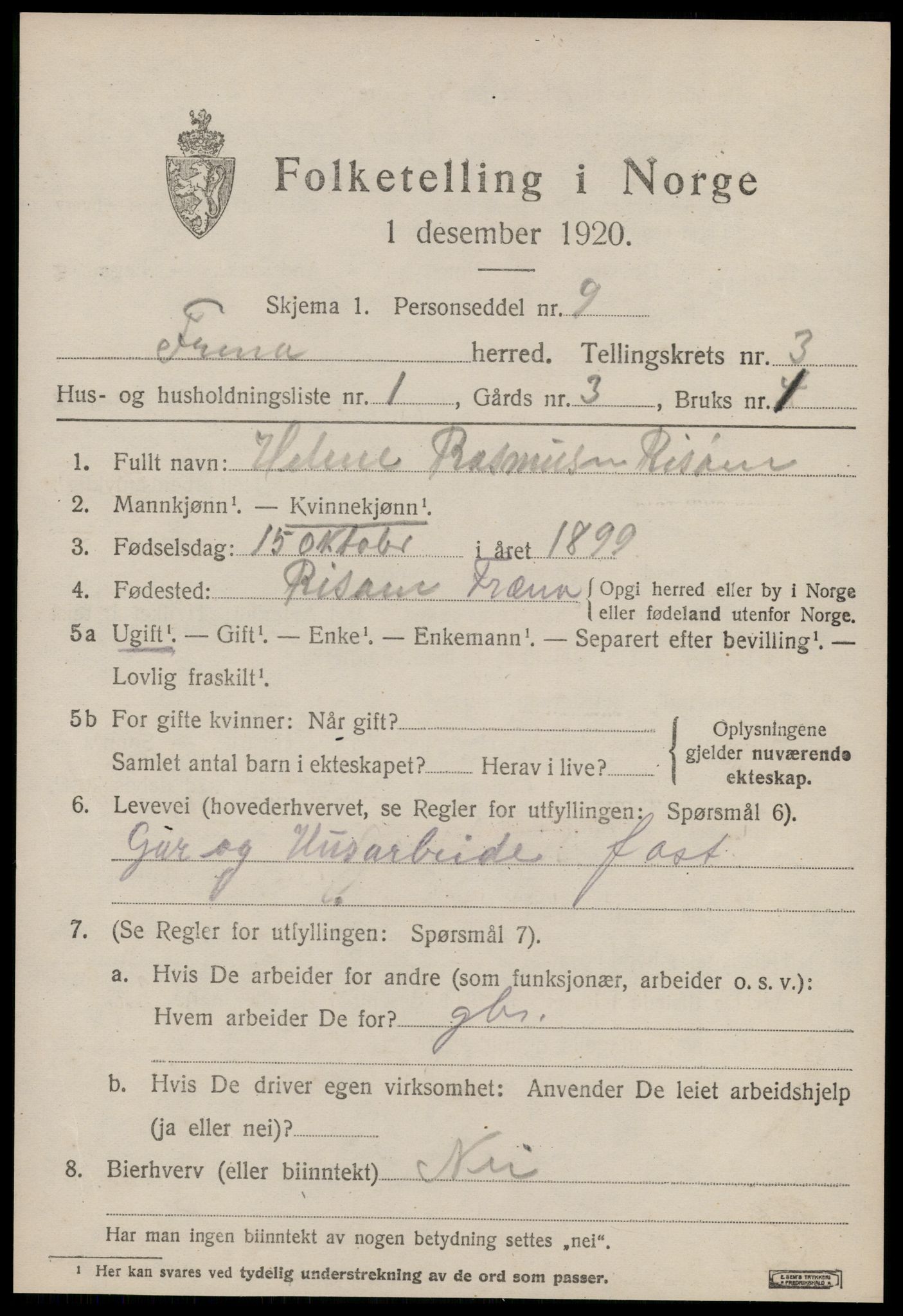 SAT, 1920 census for Fræna, 1920, p. 2321