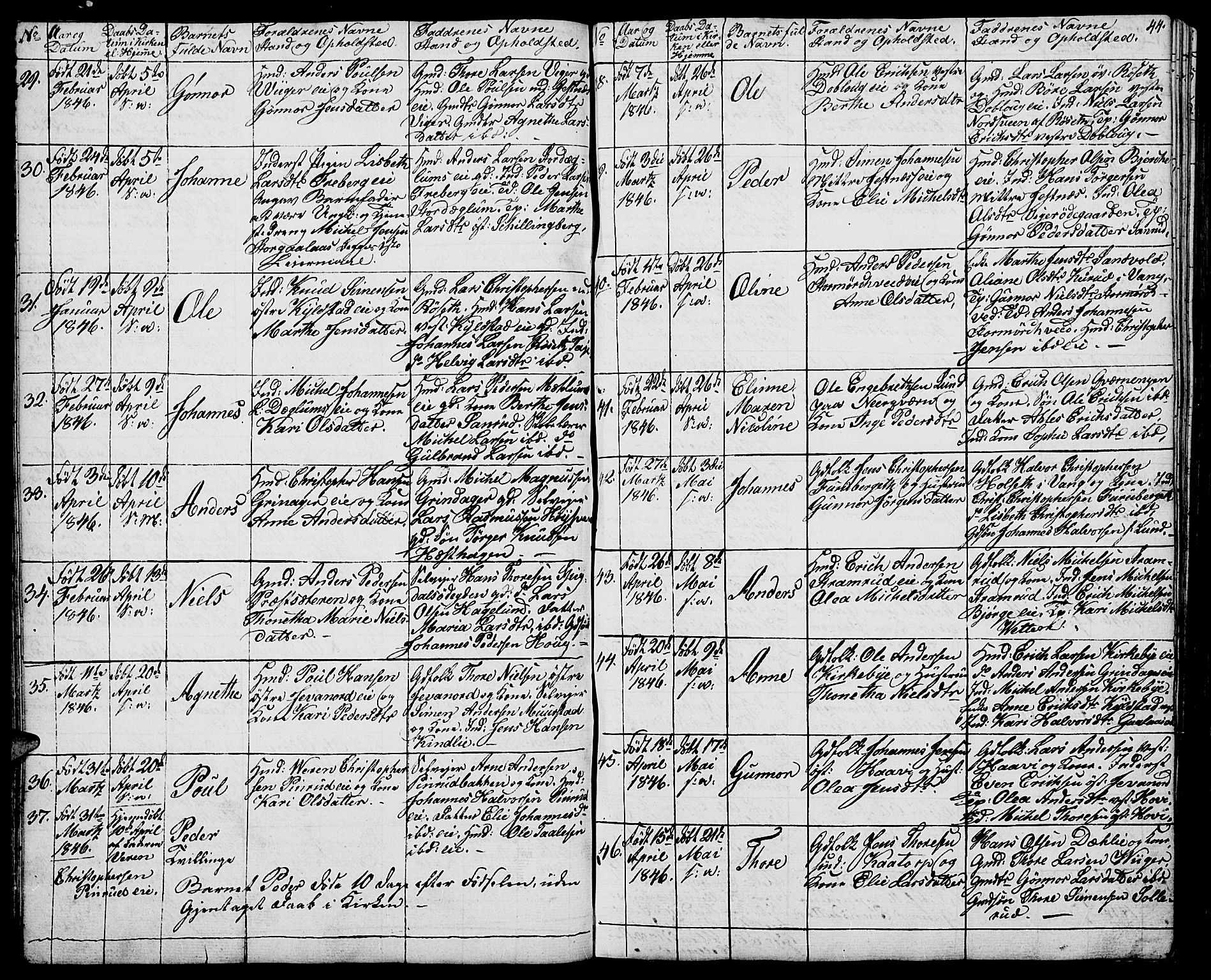 Vang prestekontor, Hedmark, AV/SAH-PREST-008/H/Ha/Hab/L0009: Parish register (copy) no. 9, 1836-1870, p. 44