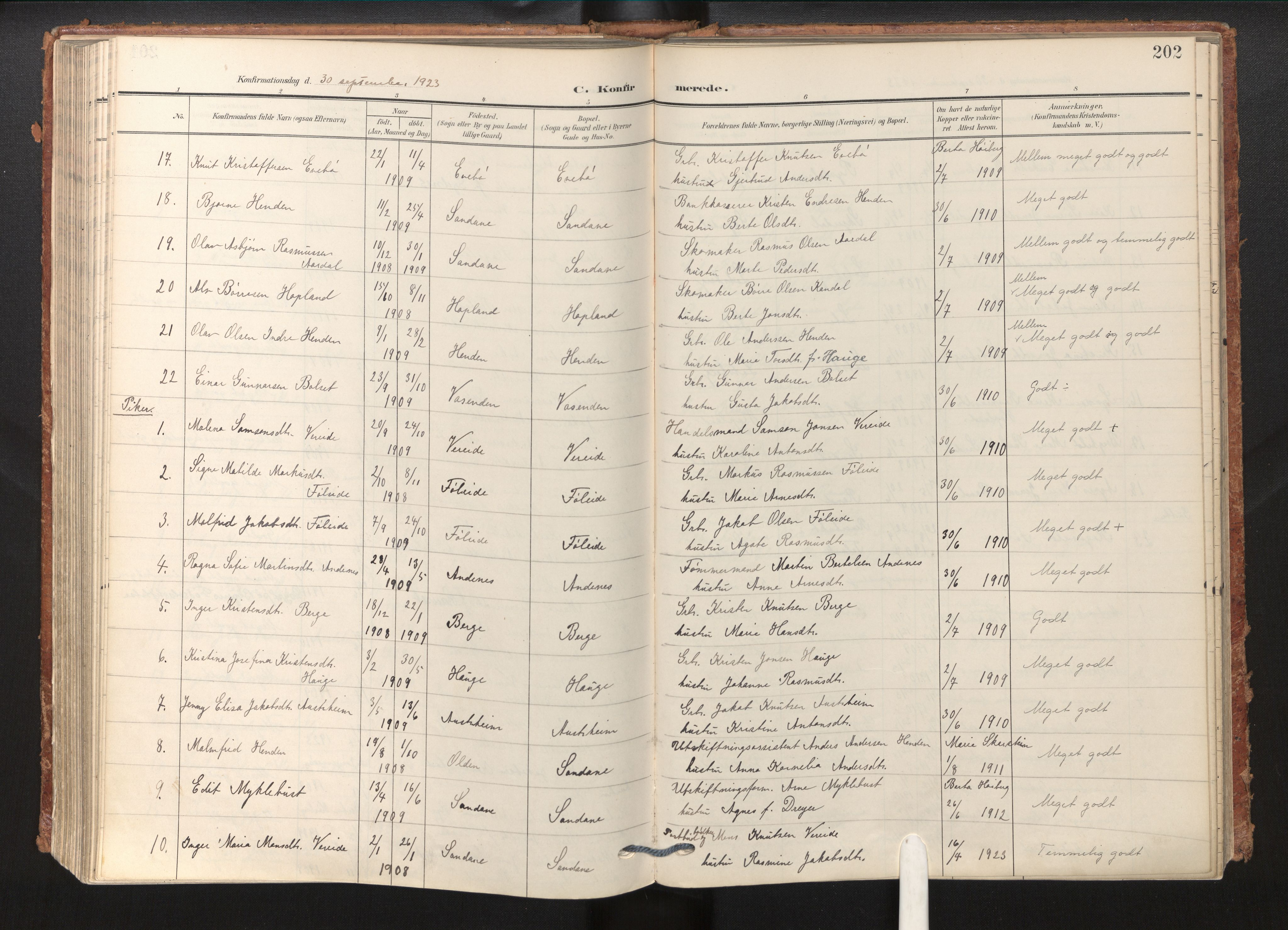 Gloppen sokneprestembete, SAB/A-80101/H/Haa/Haab/L0002: Parish register (official) no. B 2, 1906-1932, p. 201b-202a