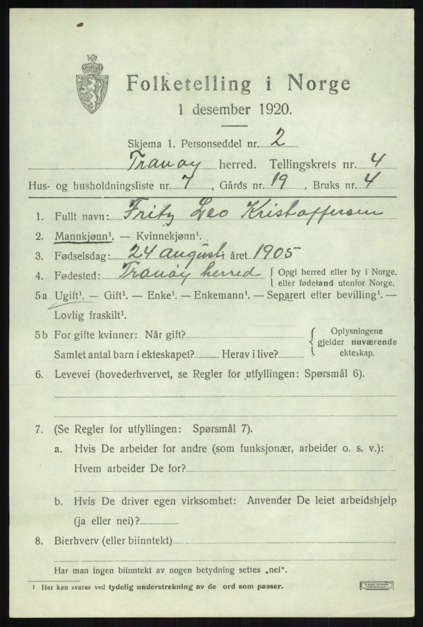 SATØ, 1920 census for Tranøy, 1920, p. 2055