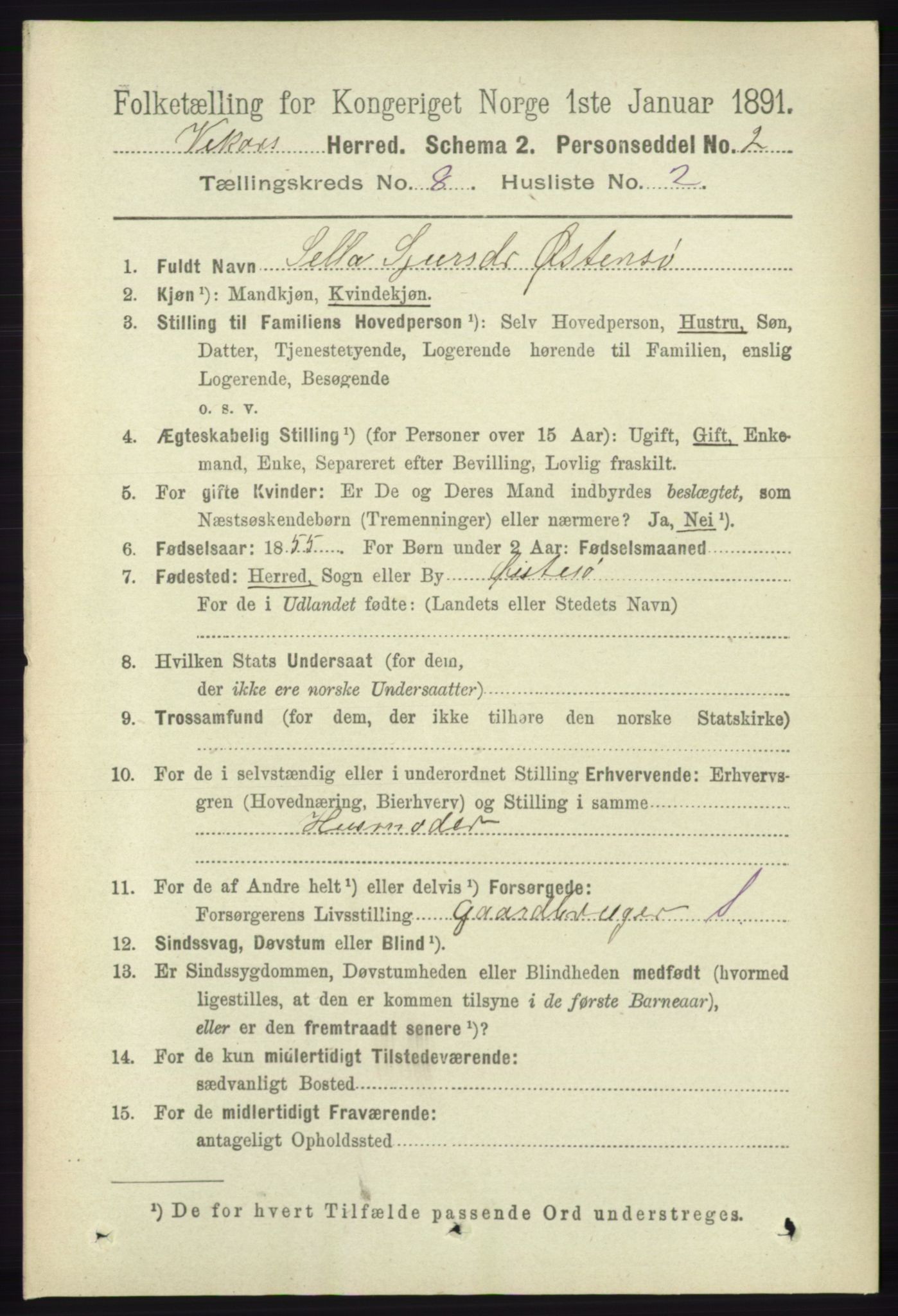 RA, 1891 census for 1238 Vikør, 1891, p. 2328